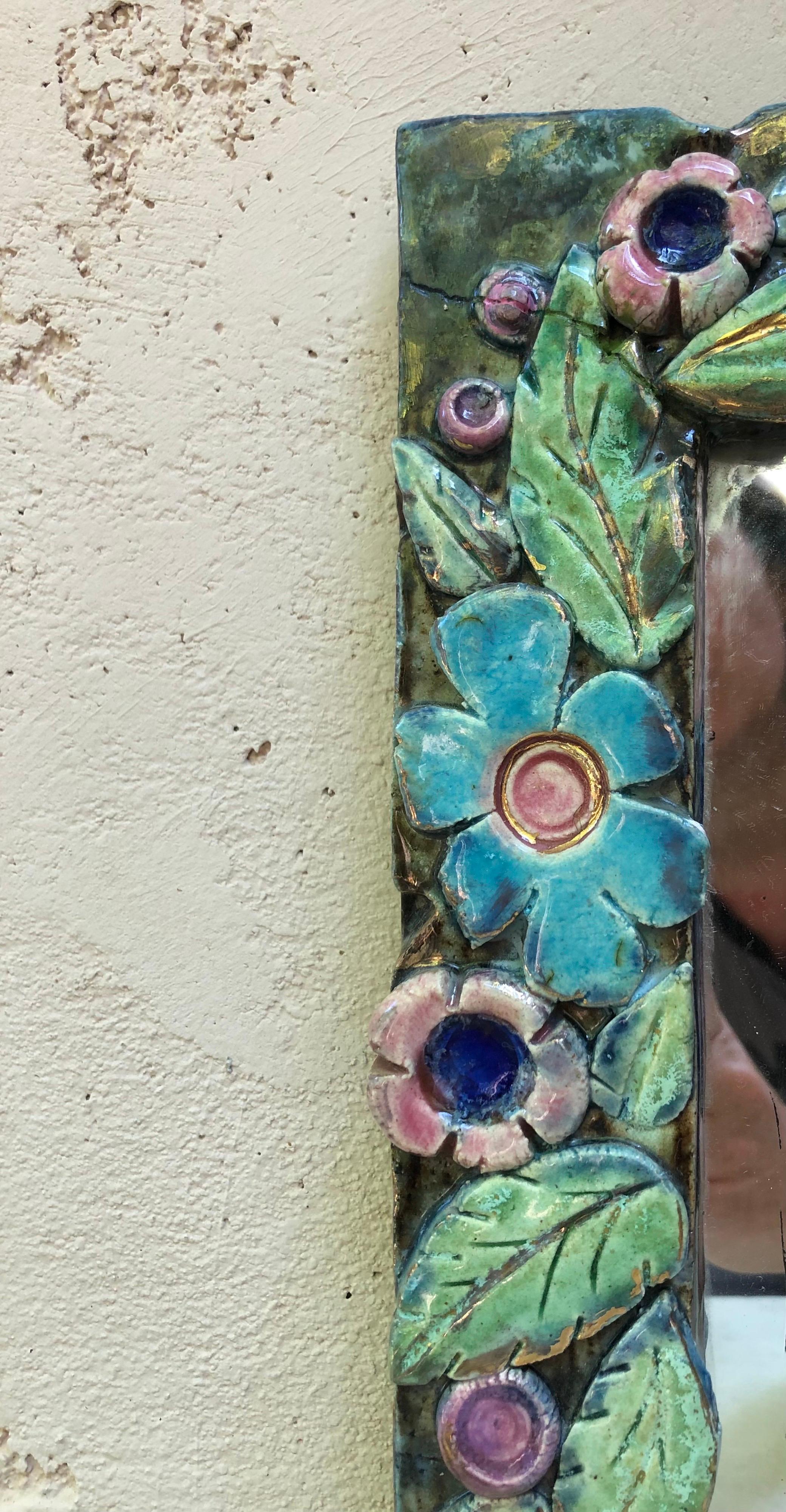 Mid-Century moderno Specchio francese in maiolica Lembo, 1950 circa in vendita