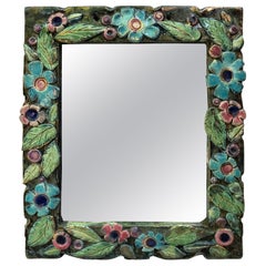 Retro French Ceramic Majolica Mirror Lembo, Circa 1950