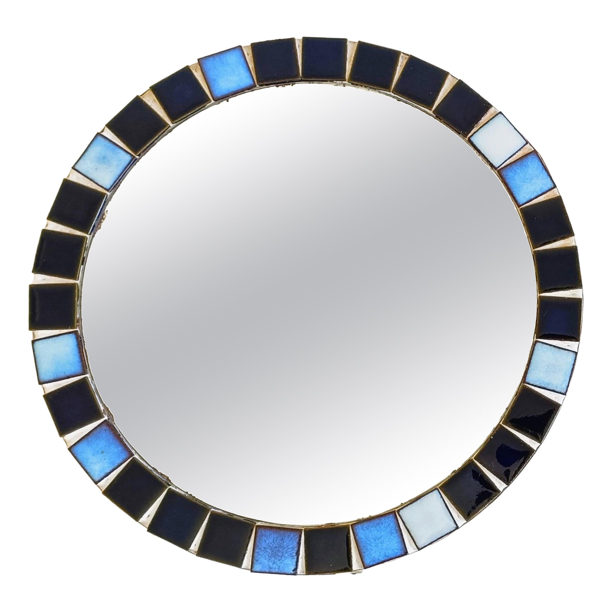Miroir rond en mosaïque de céramique française, style Vallauris, CIRCA 1970