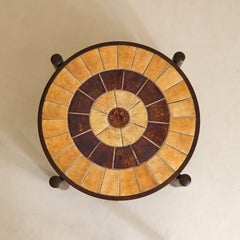 French Ceramic + Oak Coffee Table Attributed to Roger Capron, 1960s