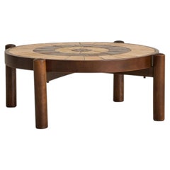 Französischer Couchtisch aus Keramik und Eiche, Roger Capron zugeschrieben, 1960er Jahre