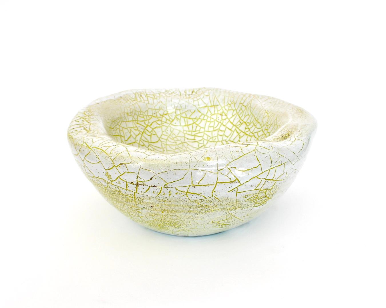 French Ceramic Organic Bowl Dish by Accolay Chartreuse Green Crackle Glaze  For Sale 5
