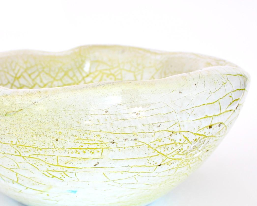 French Ceramic Organic Bowl Dish by Accolay Chartreuse Green Crackle Glaze  For Sale 7