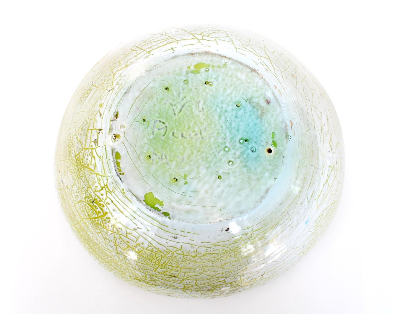 French Ceramic Organic Bowl Dish by Accolay Chartreuse Green Crackle Glaze  For Sale 8