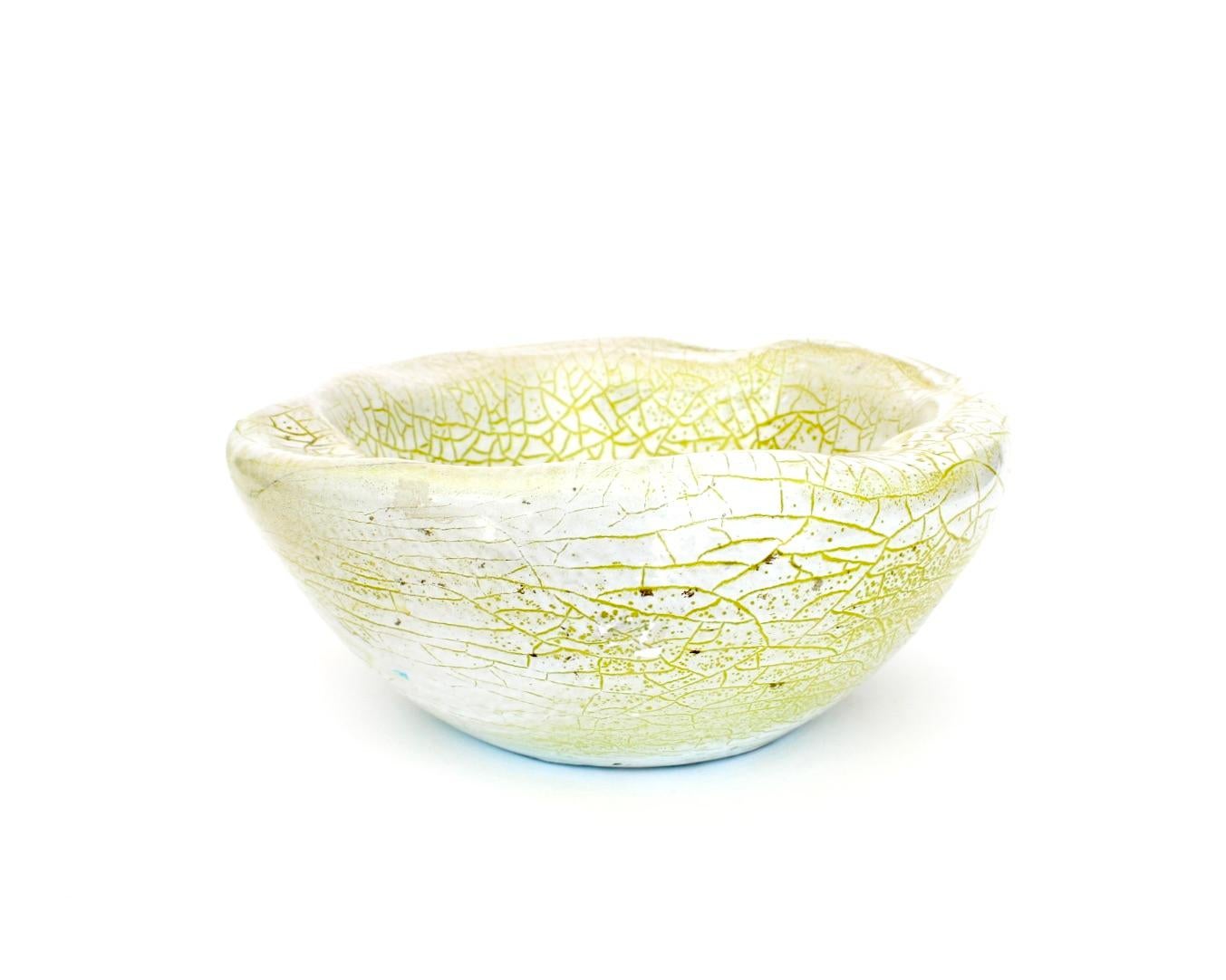 Mid-20th Century French Ceramic Organic Bowl Dish by Accolay Chartreuse Green Crackle Glaze  For Sale