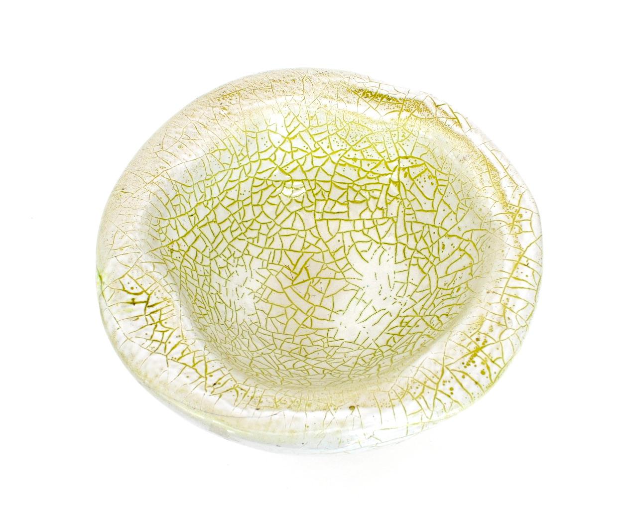 French Ceramic Organic Bowl Dish by Accolay Chartreuse Green Crackle Glaze  For Sale 2