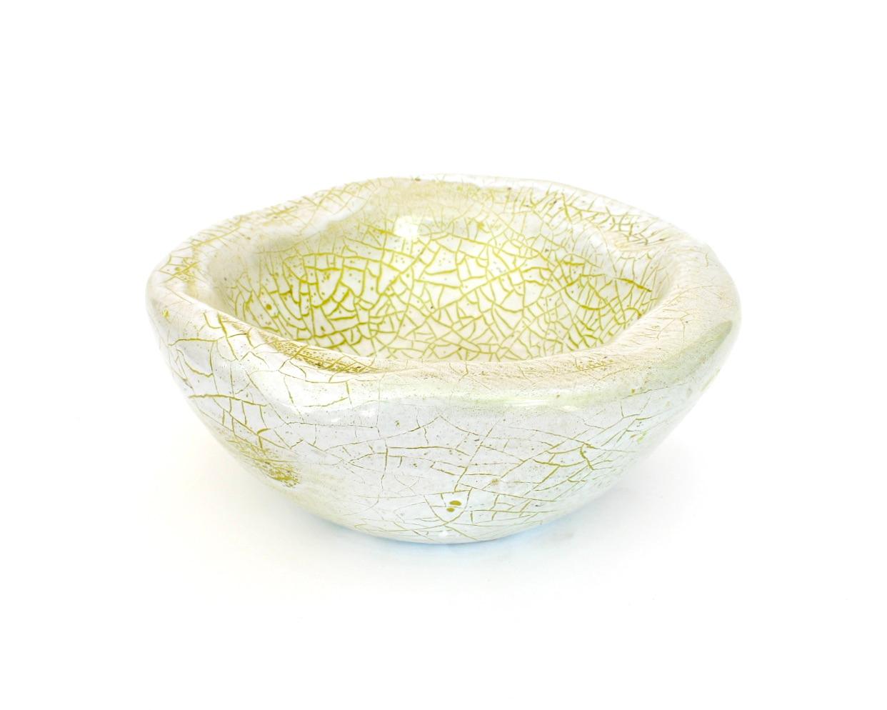 French Ceramic Organic Bowl Dish by Accolay Chartreuse Green Crackle Glaze  For Sale 4