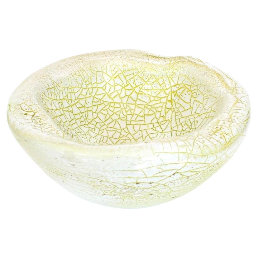 French Ceramic Organic Bowl Dish by Accolay Chartreuse Green Crackle Glaze  For Sale