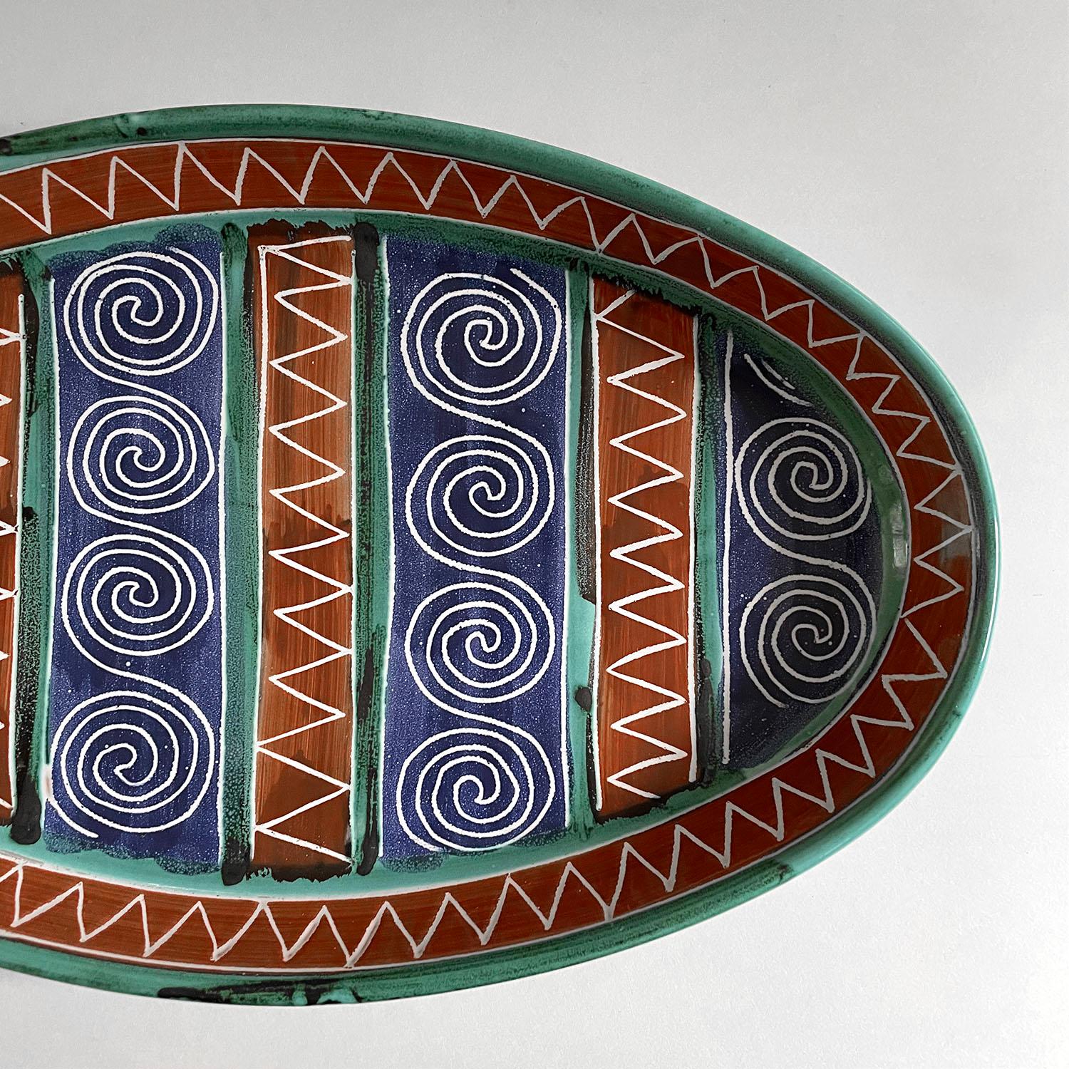 Mid-20th Century French Ceramic Oval Tray by Robert Picault For Sale