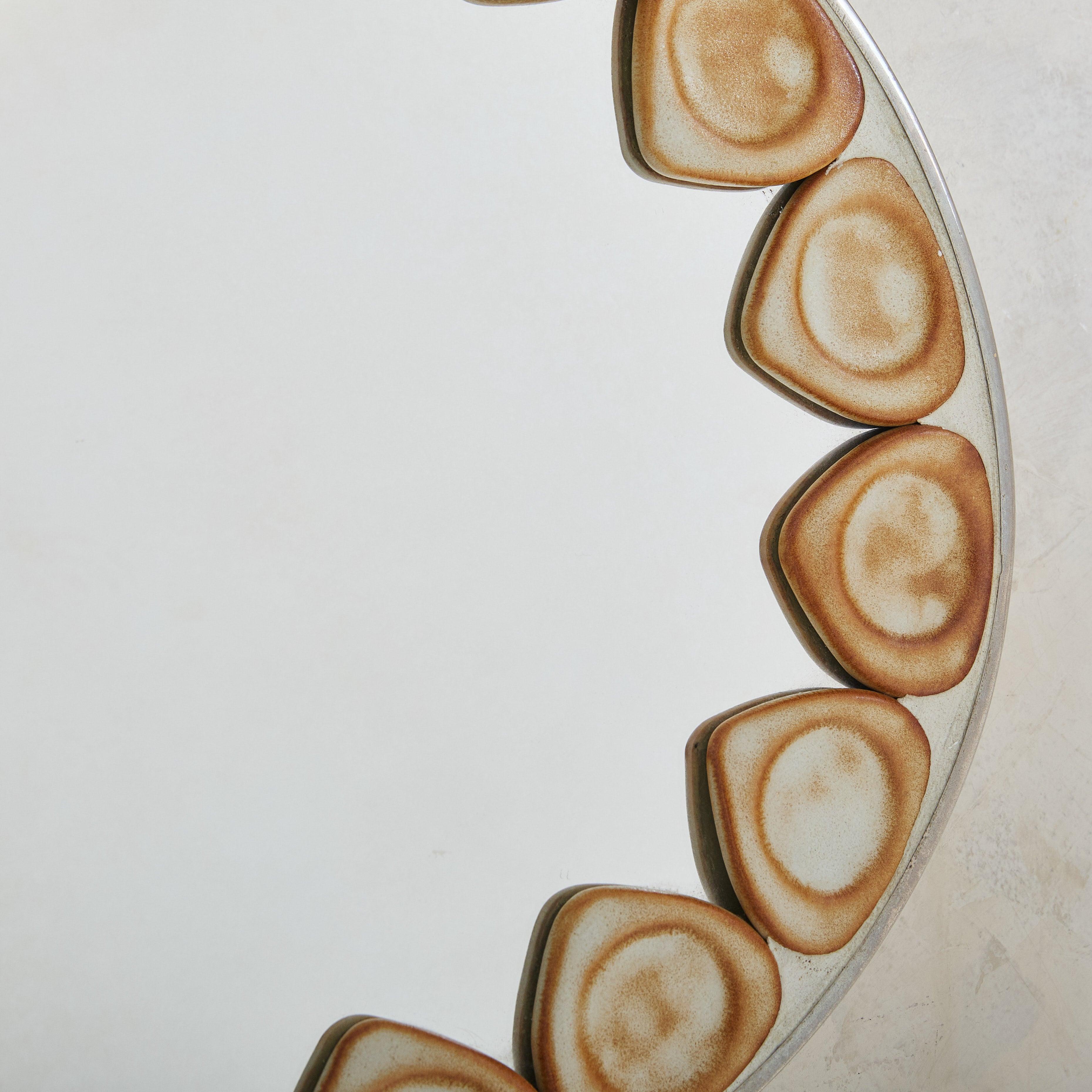 Mid-20th Century French Ceramic Oval Wall Mirror, 1960s For Sale