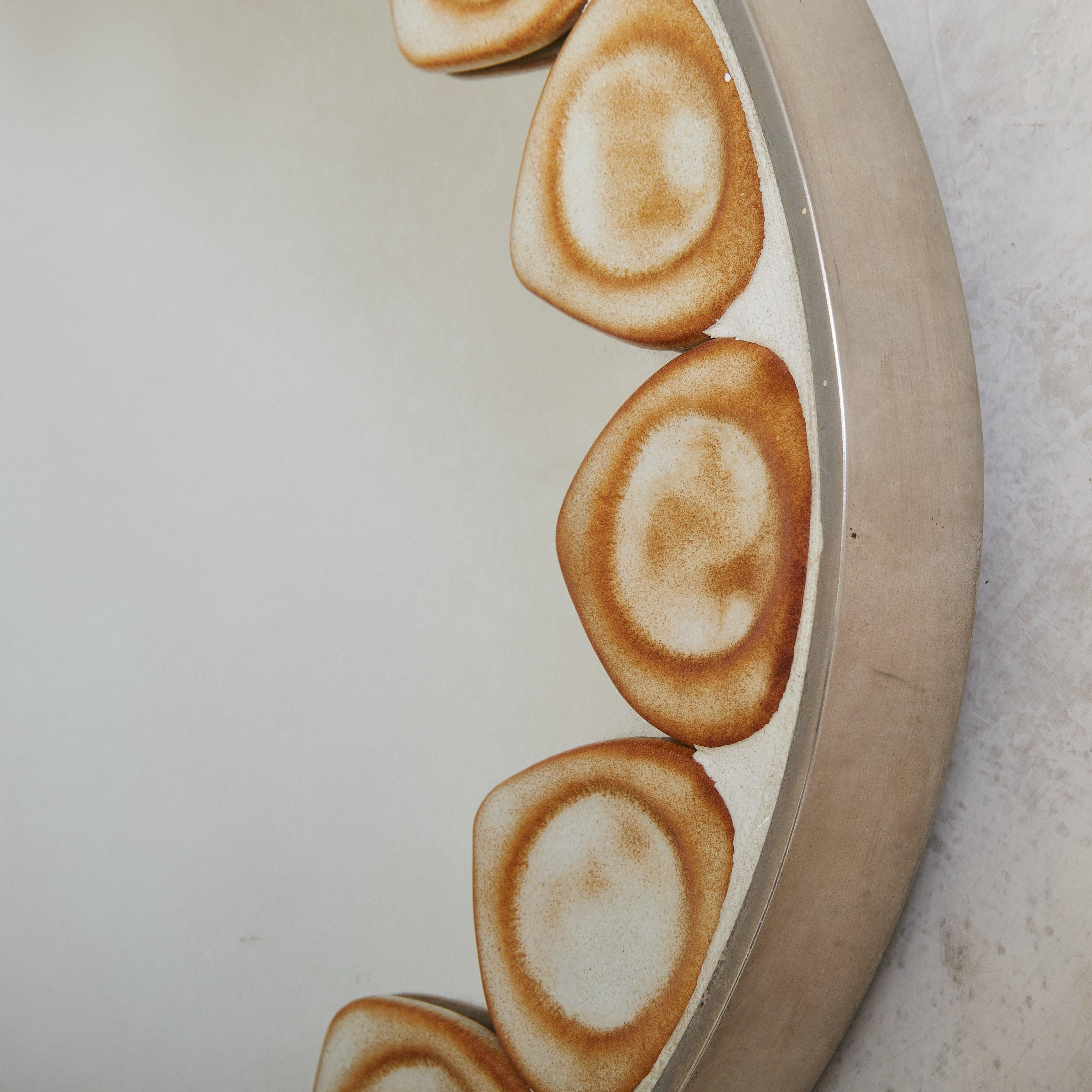 French Ceramic Oval Wall Mirror, 1960s For Sale 3