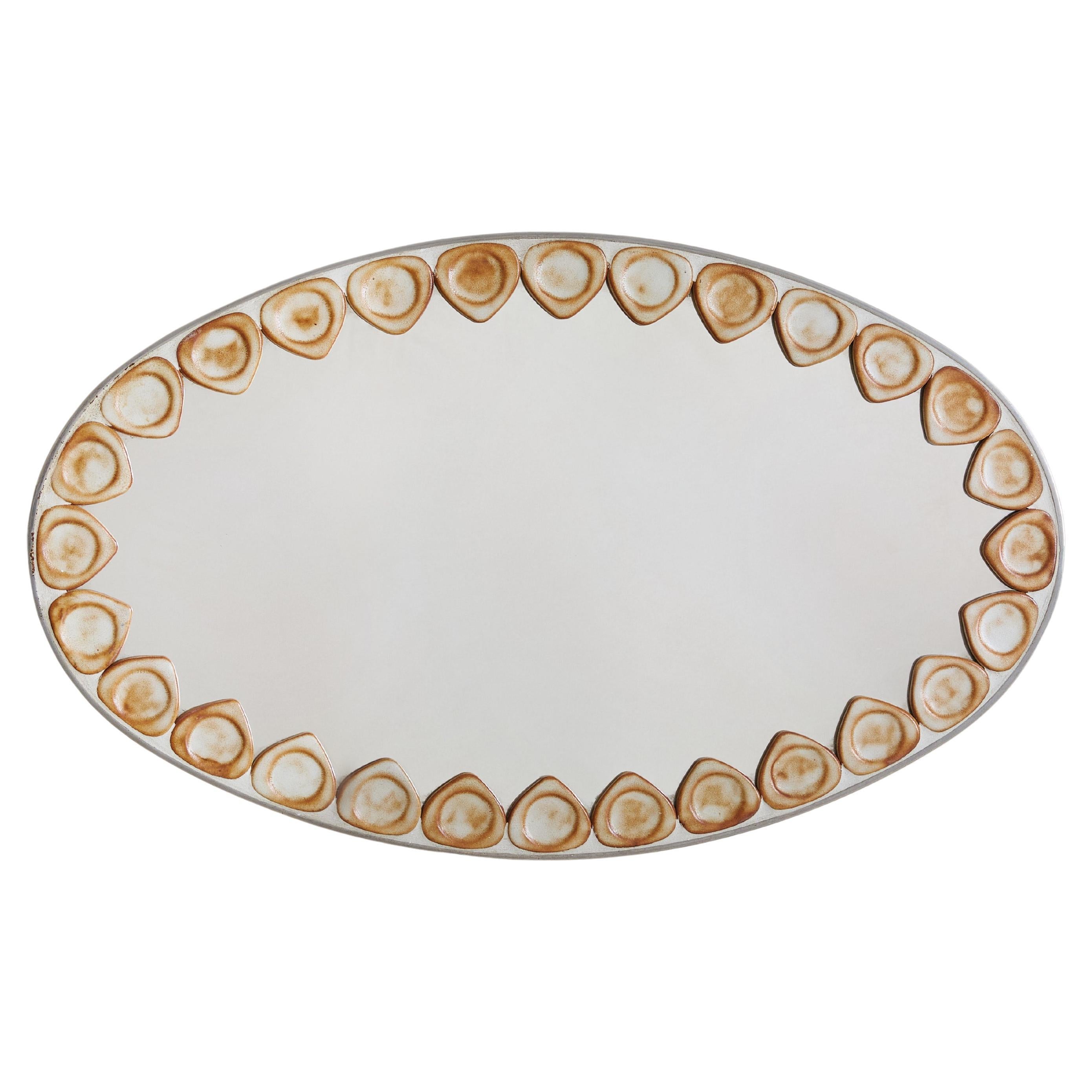 French Ceramic Oval Wall Mirror, 1960s