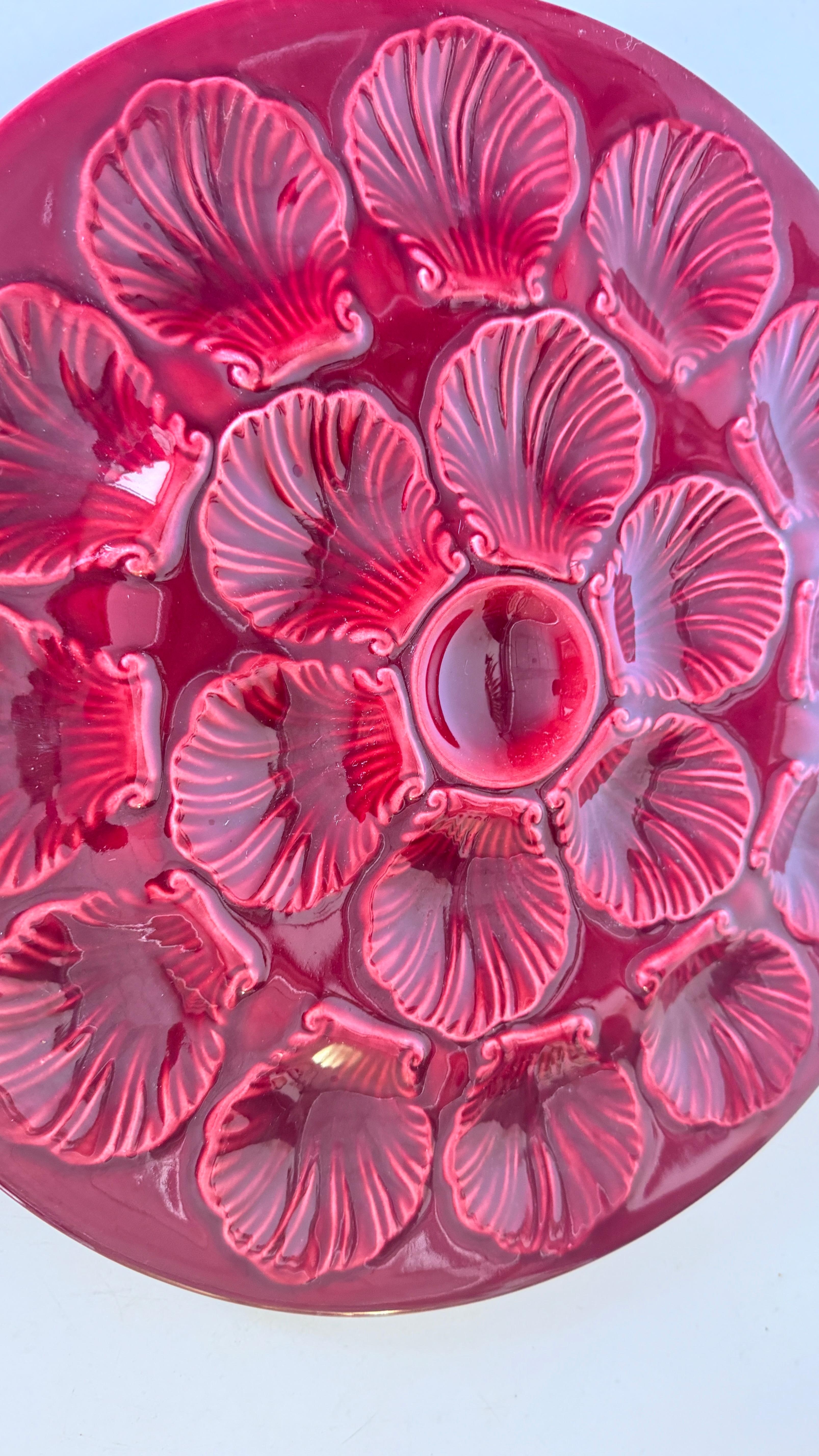 French Ceramic Oyster Plate – Deep Red Glaze – 1960s For Sale 6
