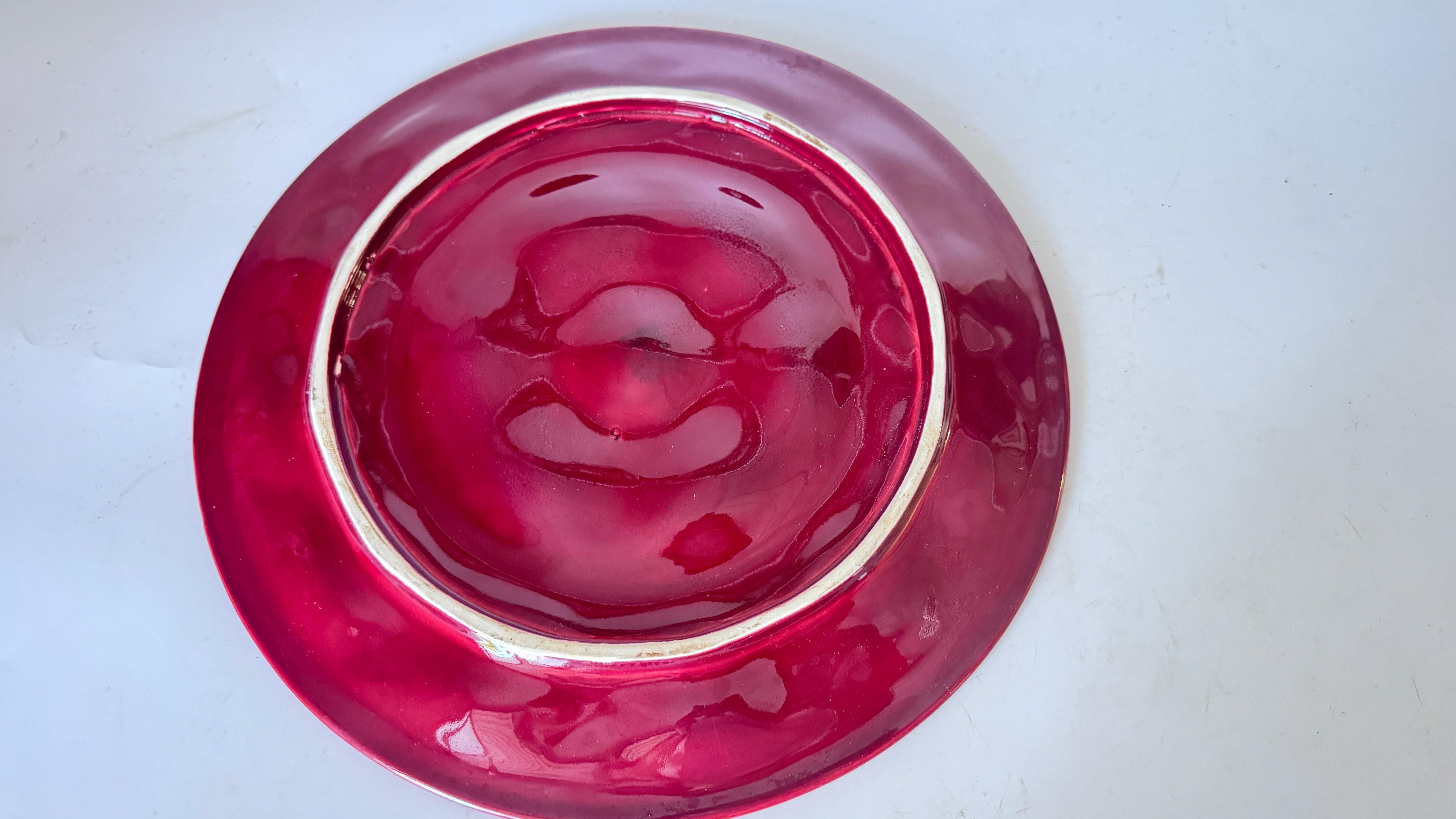 Mid-Century Modern French Ceramic Oyster Plate – Deep Red Glaze – 1960s For Sale