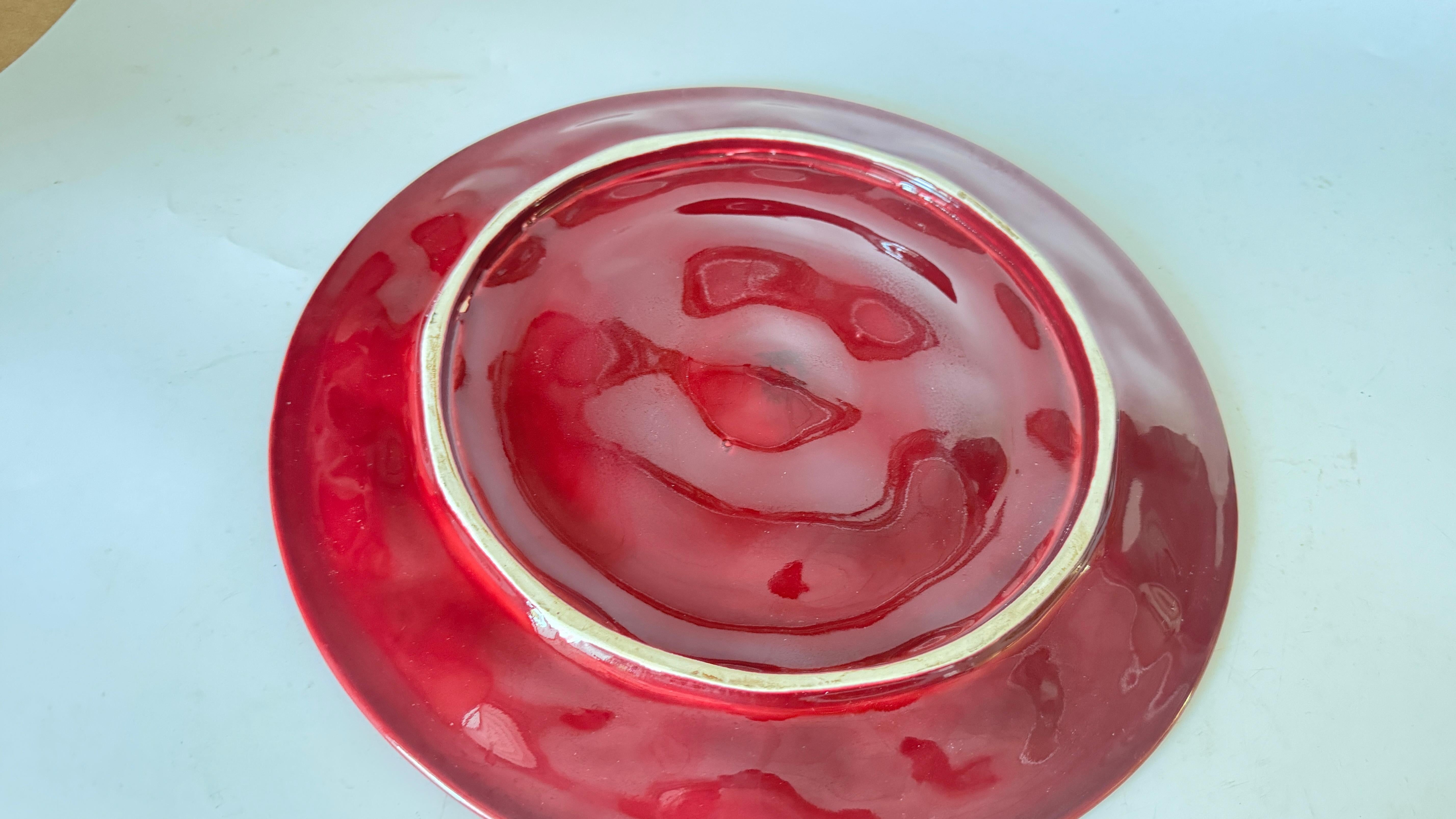 Mid-20th Century French Ceramic Oyster Plate – Deep Red Glaze – 1960s For Sale