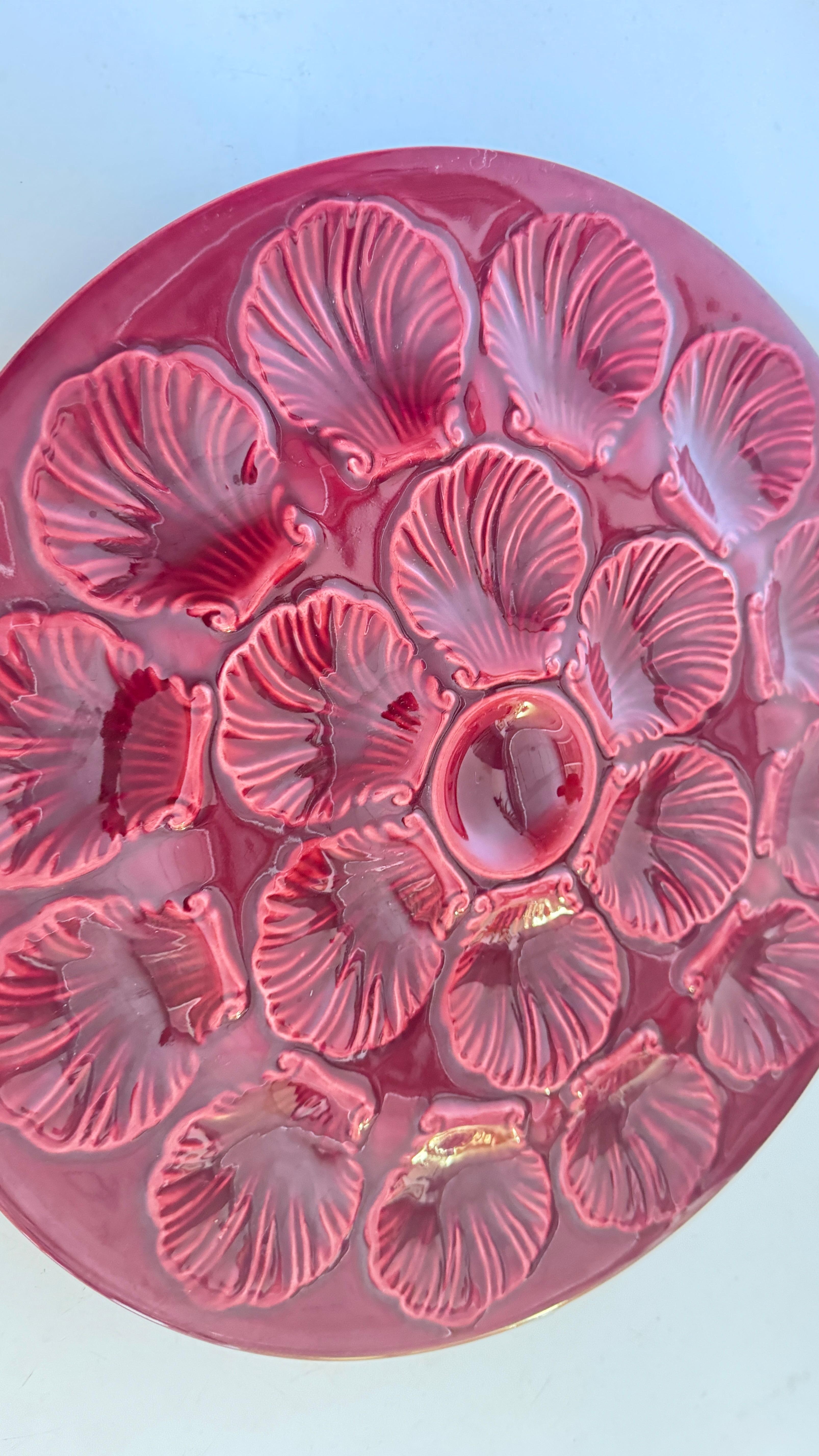 French Ceramic Oyster Plate – Deep Red Glaze – 1960s For Sale 2