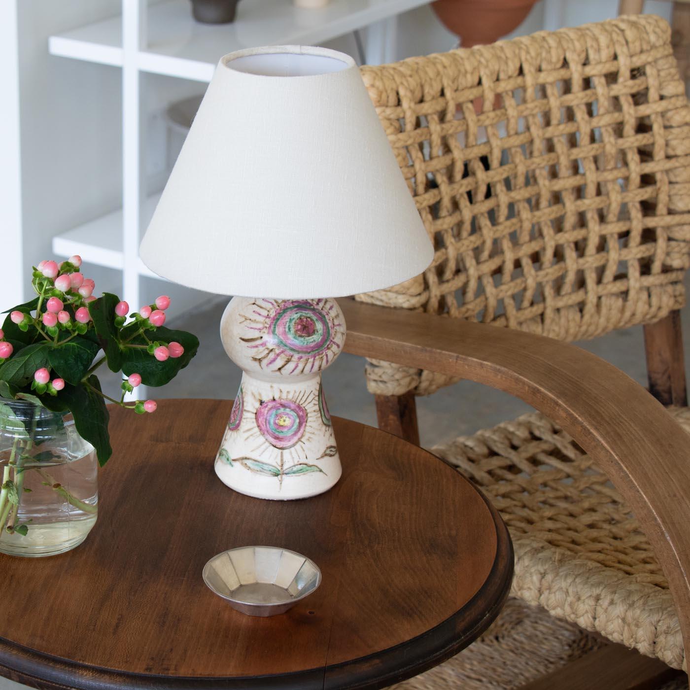 French Ceramic Painted Flower Lamp In Good Condition In Los Angeles, CA