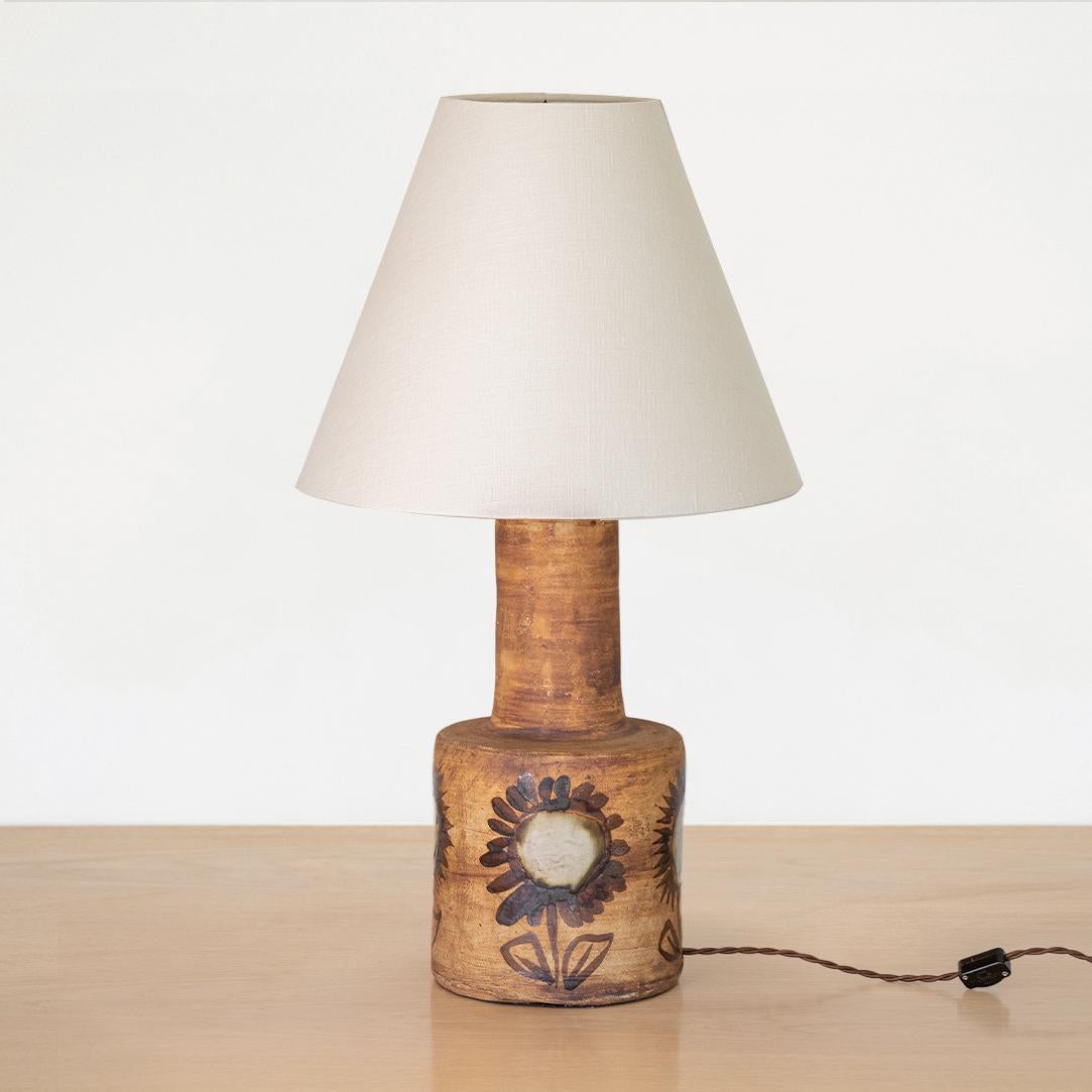 20th Century French, Ceramic Painted Flower Lamp