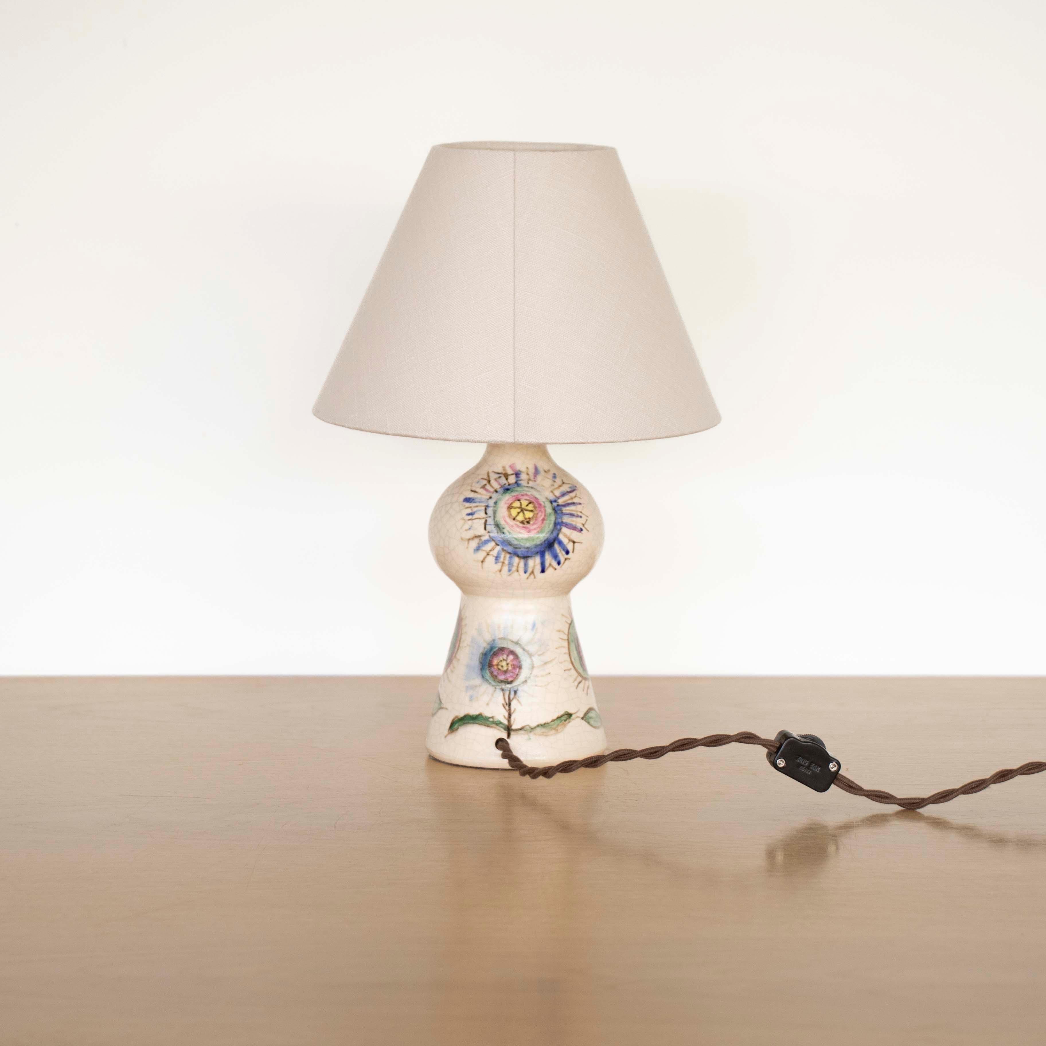 French Ceramic Painted Flower Lamp 1