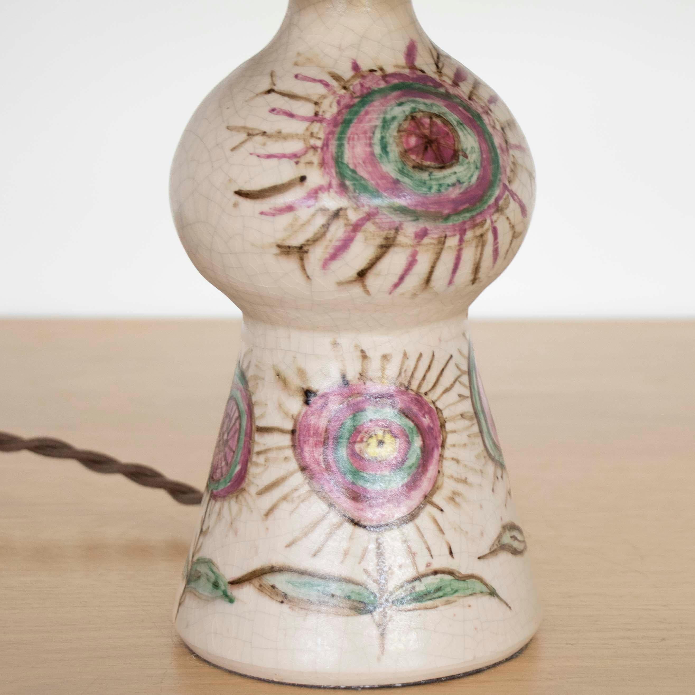 French Ceramic Painted Flower Lamp 3