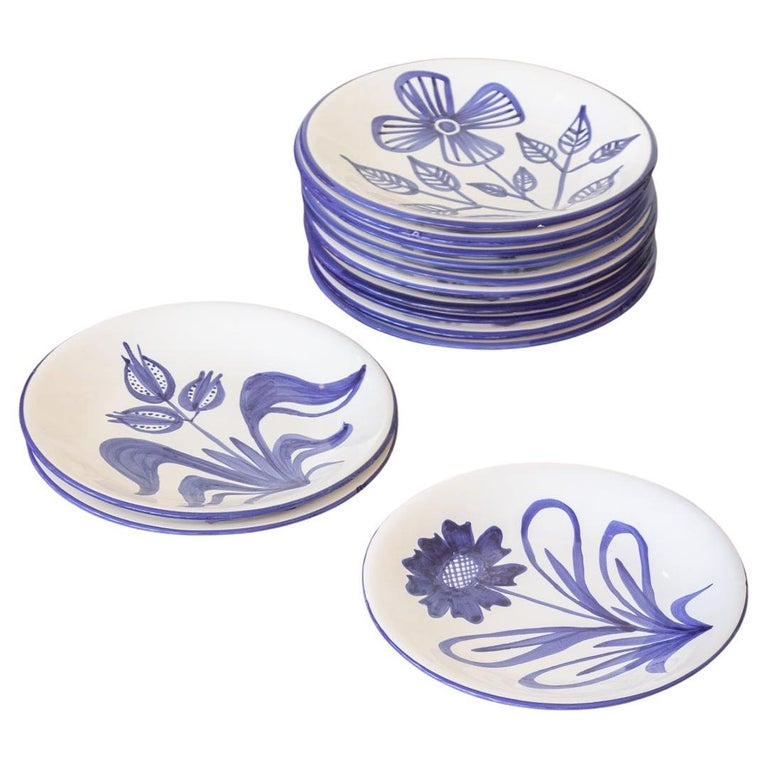 Lot De 3 Assiettes à Dessert Ancap Sona-Vérone, Fleurs Blanches Fait Main, Italie, 8 Pouces