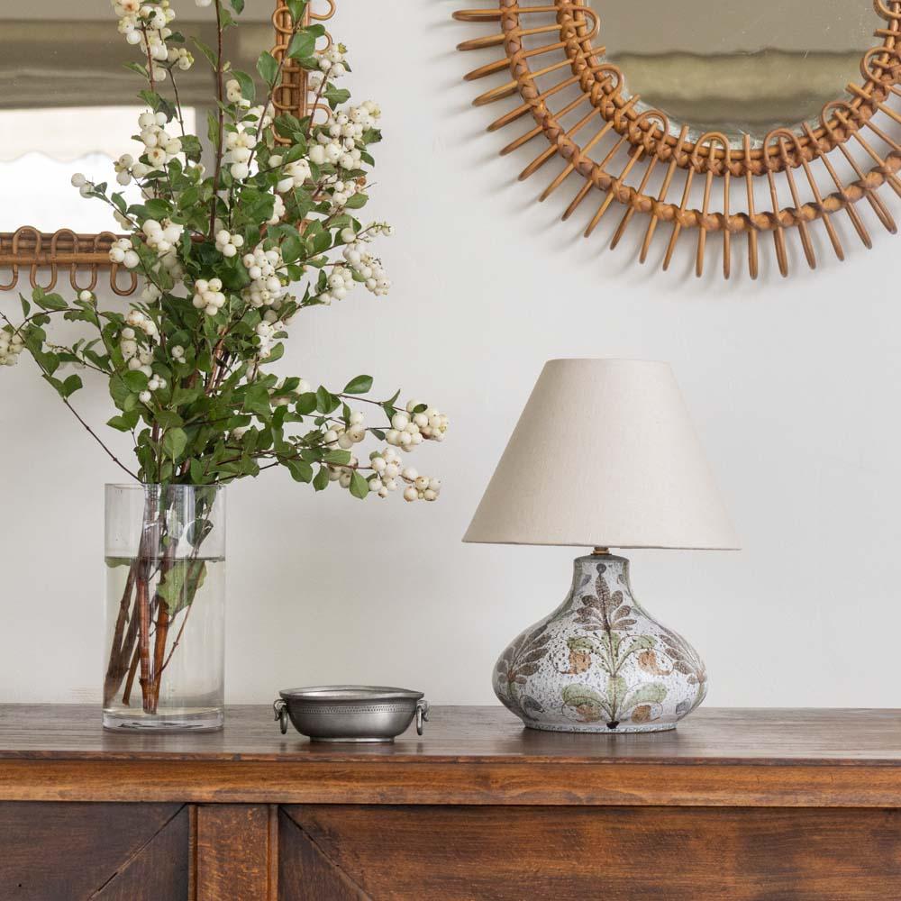 French Ceramic Painted Flower Table Lamp In Good Condition For Sale In Los Angeles, CA