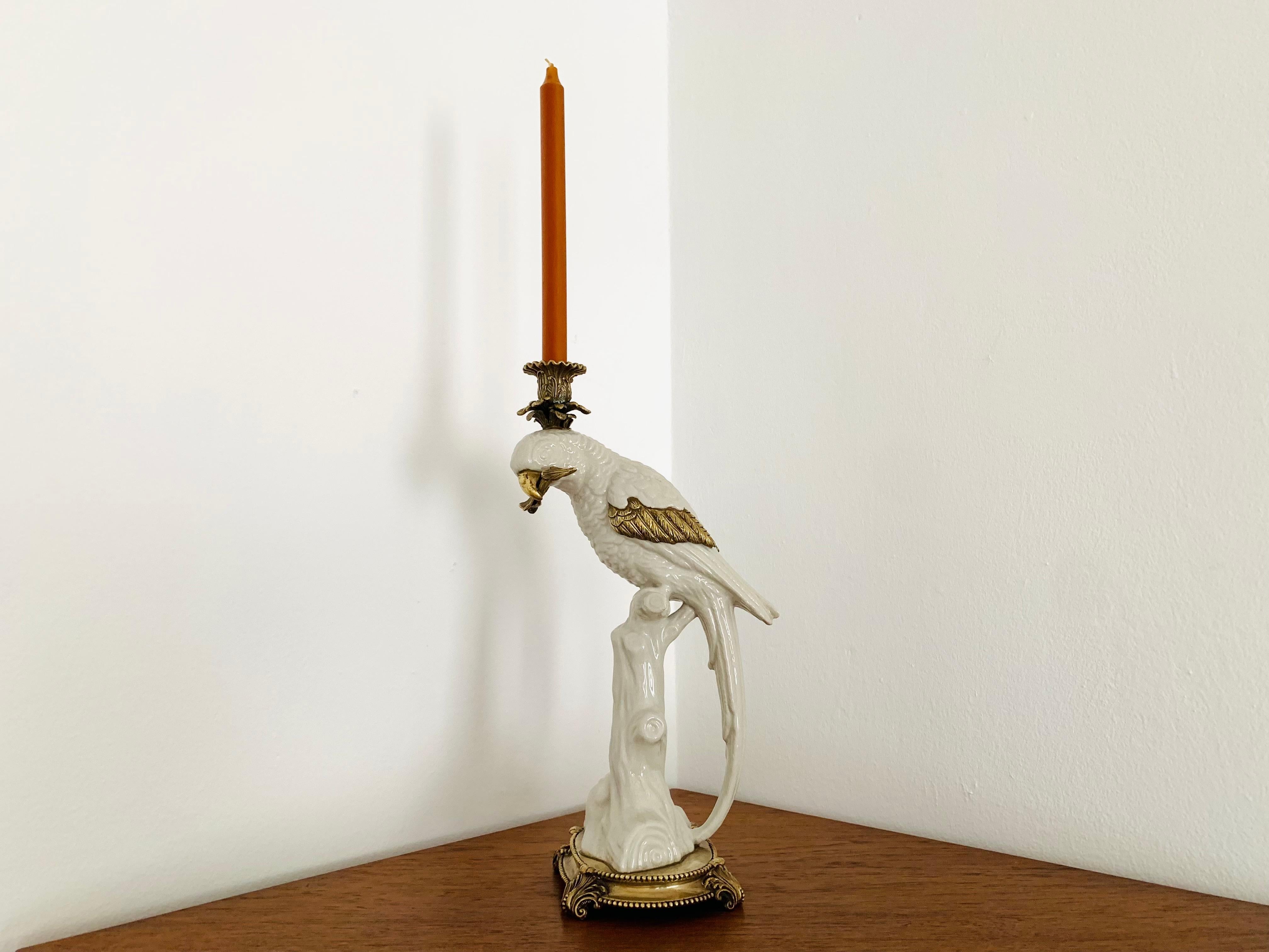 French Ceramic Parrot Candle Holder For Sale 3
