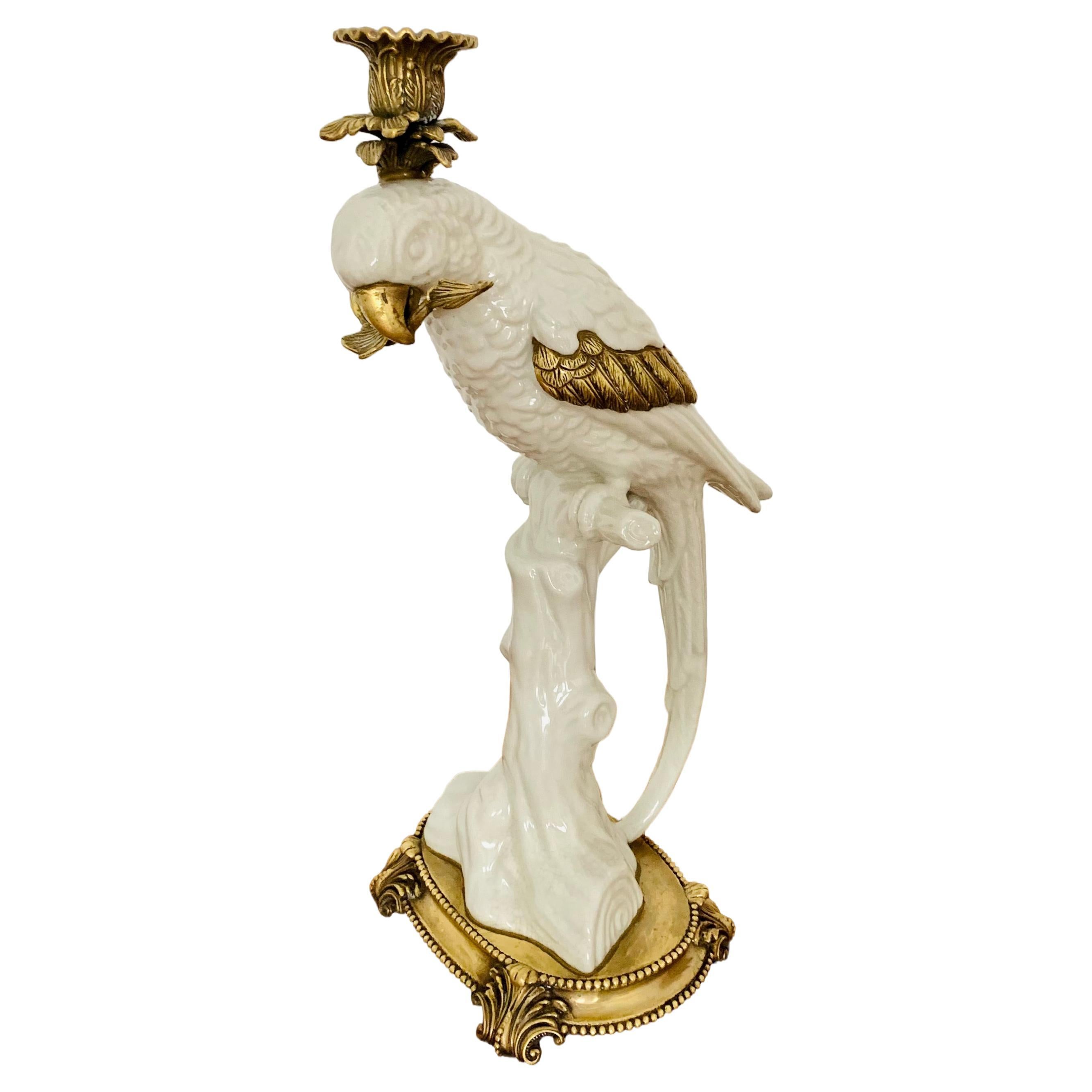 French Ceramic Parrot Candle Holder For Sale
