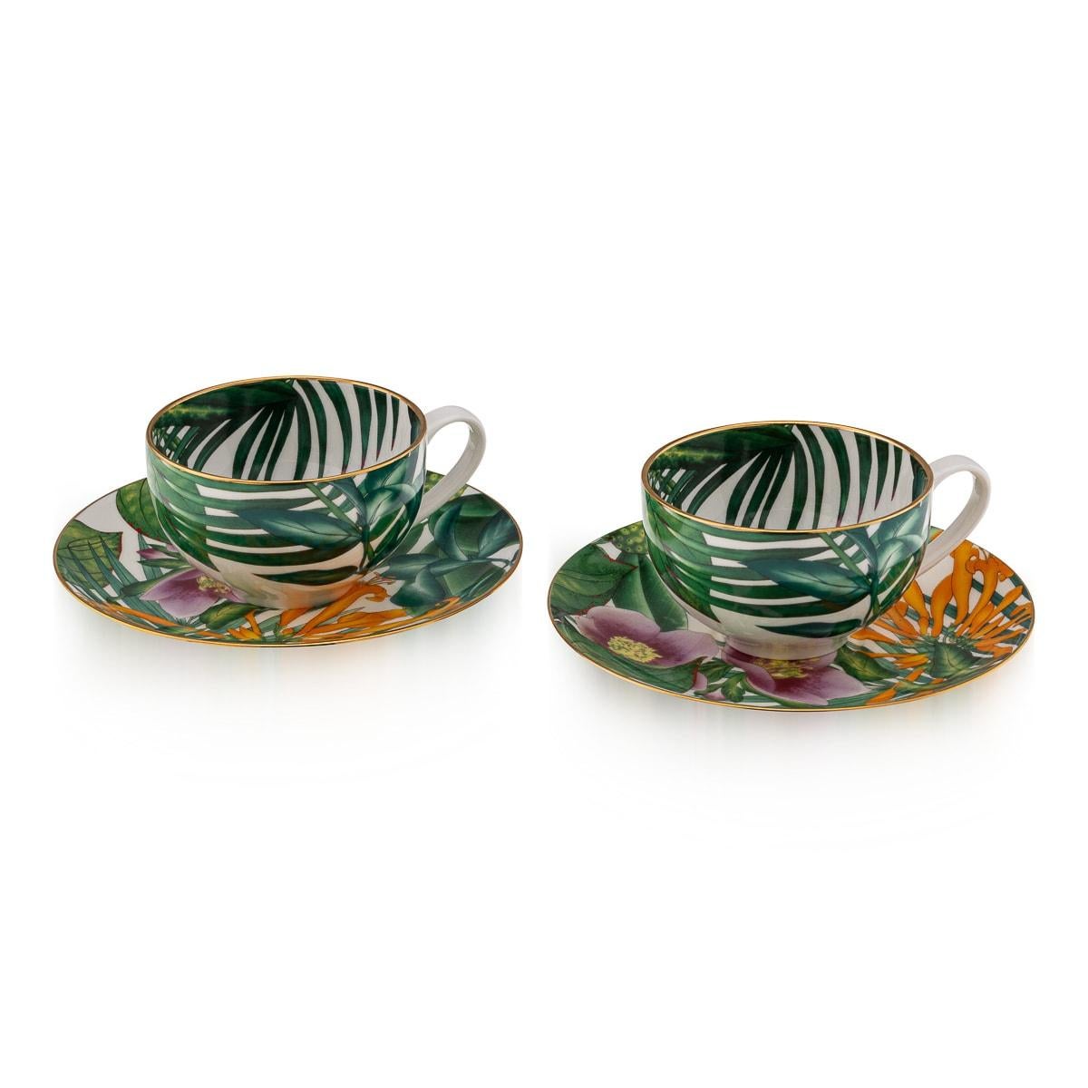 French Ceramic Passifolia Pair Of Breakfast Cups & Saucers By Hermes In Good Condition In Royal Tunbridge Wells, Kent