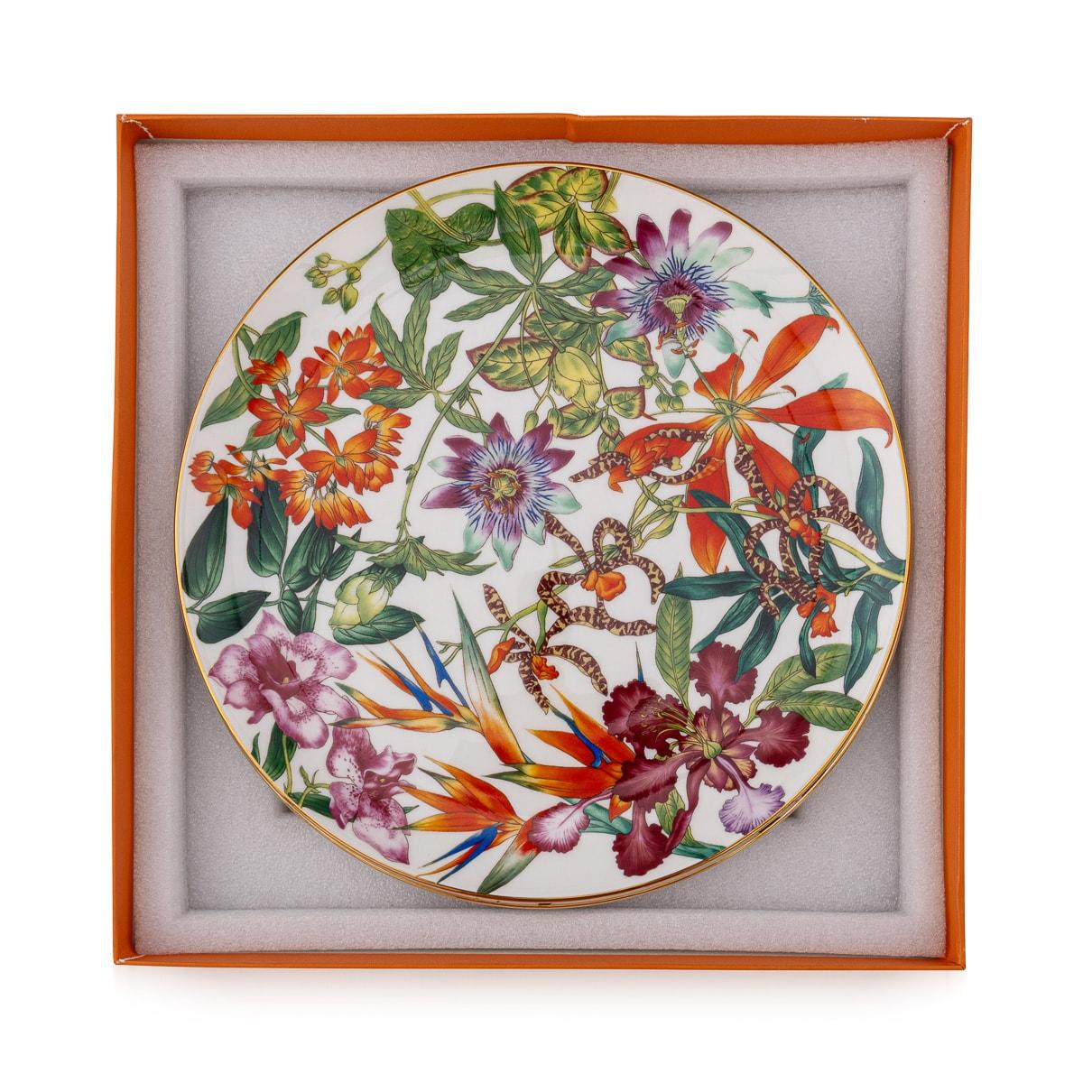 Contemporary French Ceramic Passifolia Pair Of Dinner Plates By Hermes For Sale
