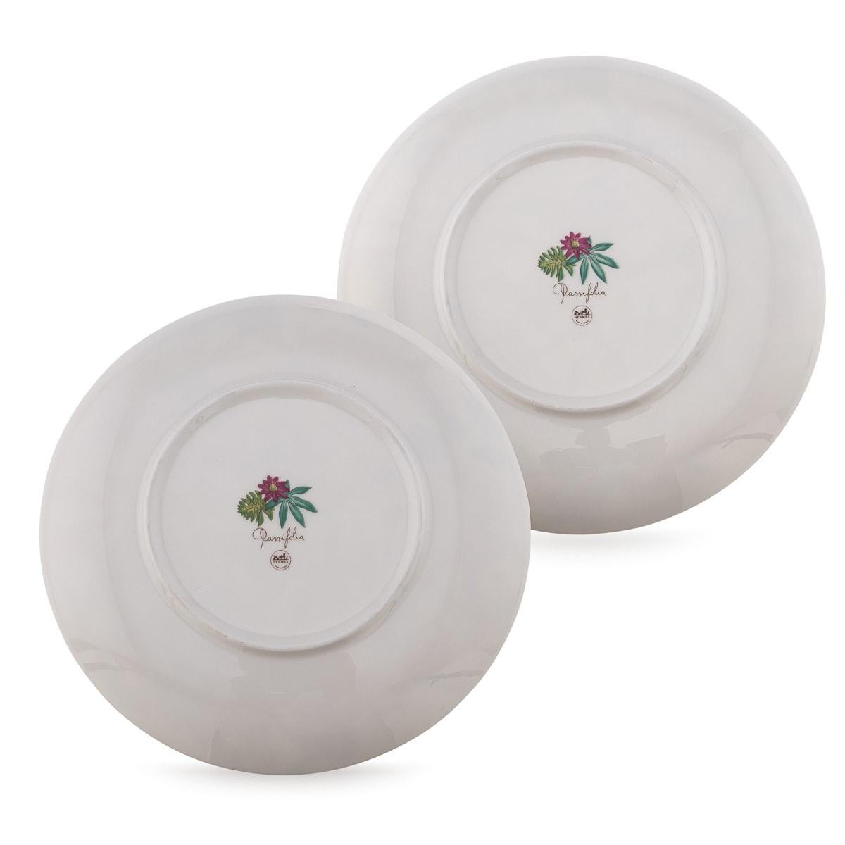 French Ceramic Passifolia Pair Of Dinner Plates By Hermes For Sale 1
