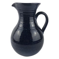 French Ceramic Pitcher or Handled Vase Dark Blue Anduze Pottery 