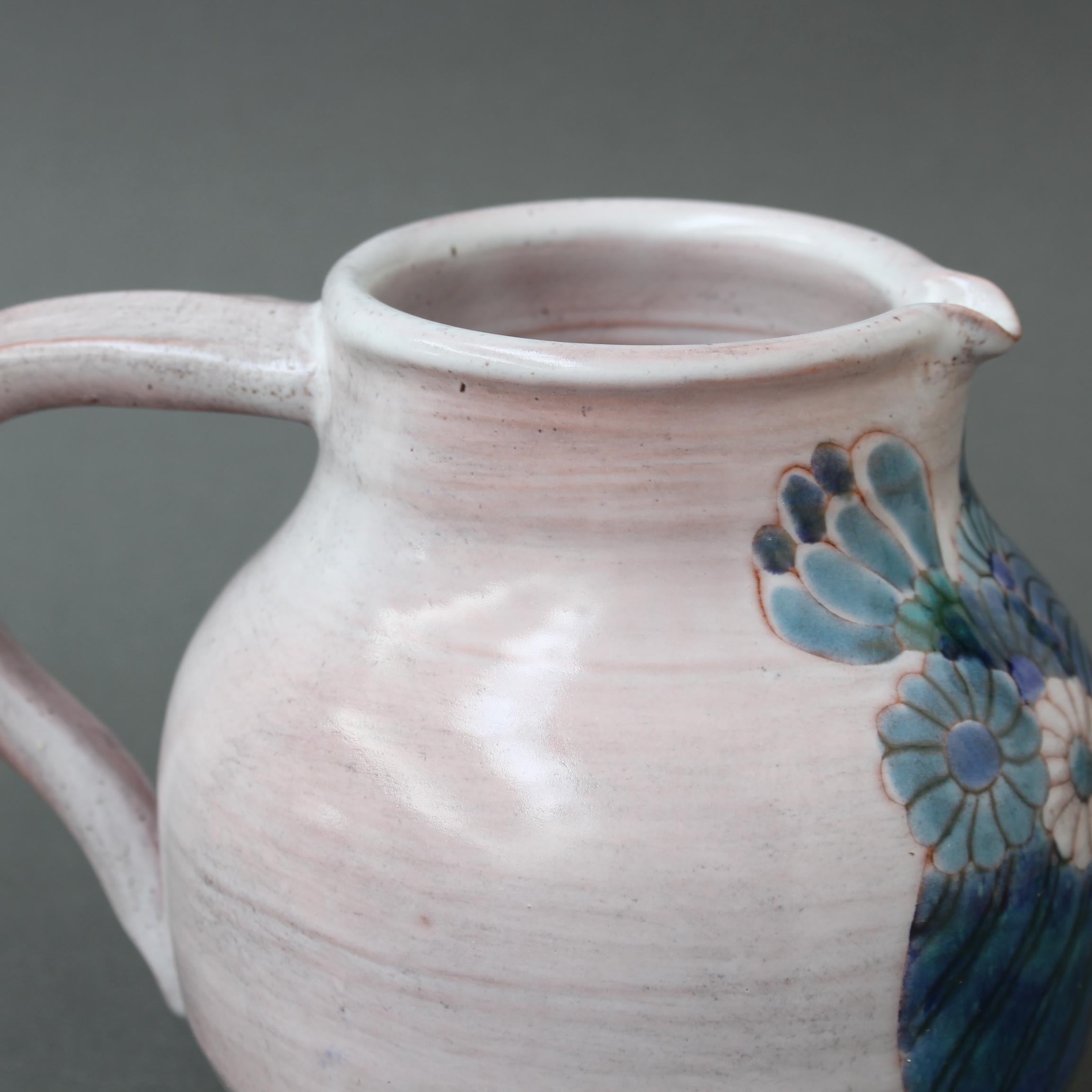 French Ceramic Pitcher with Flower Motif by the Cloutier Brothers (circa 1970s) For Sale 6