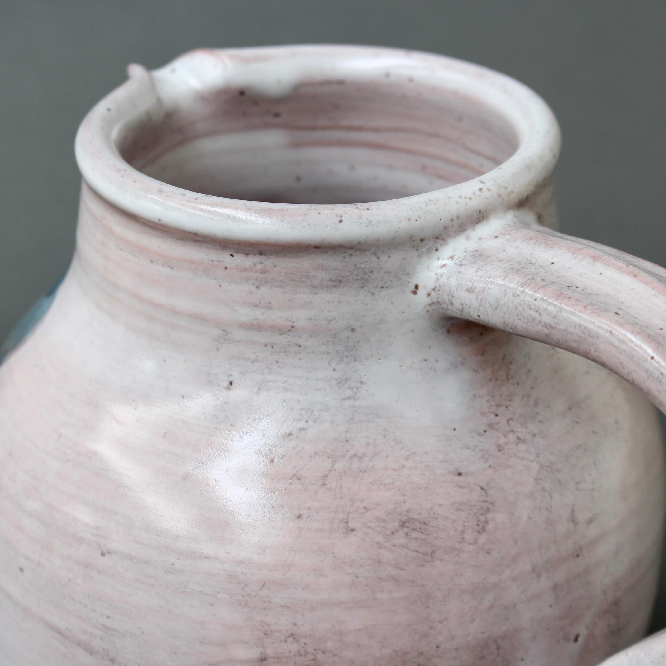 French Ceramic Pitcher with Flower Motif by the Cloutier Brothers (circa 1970s) For Sale 9