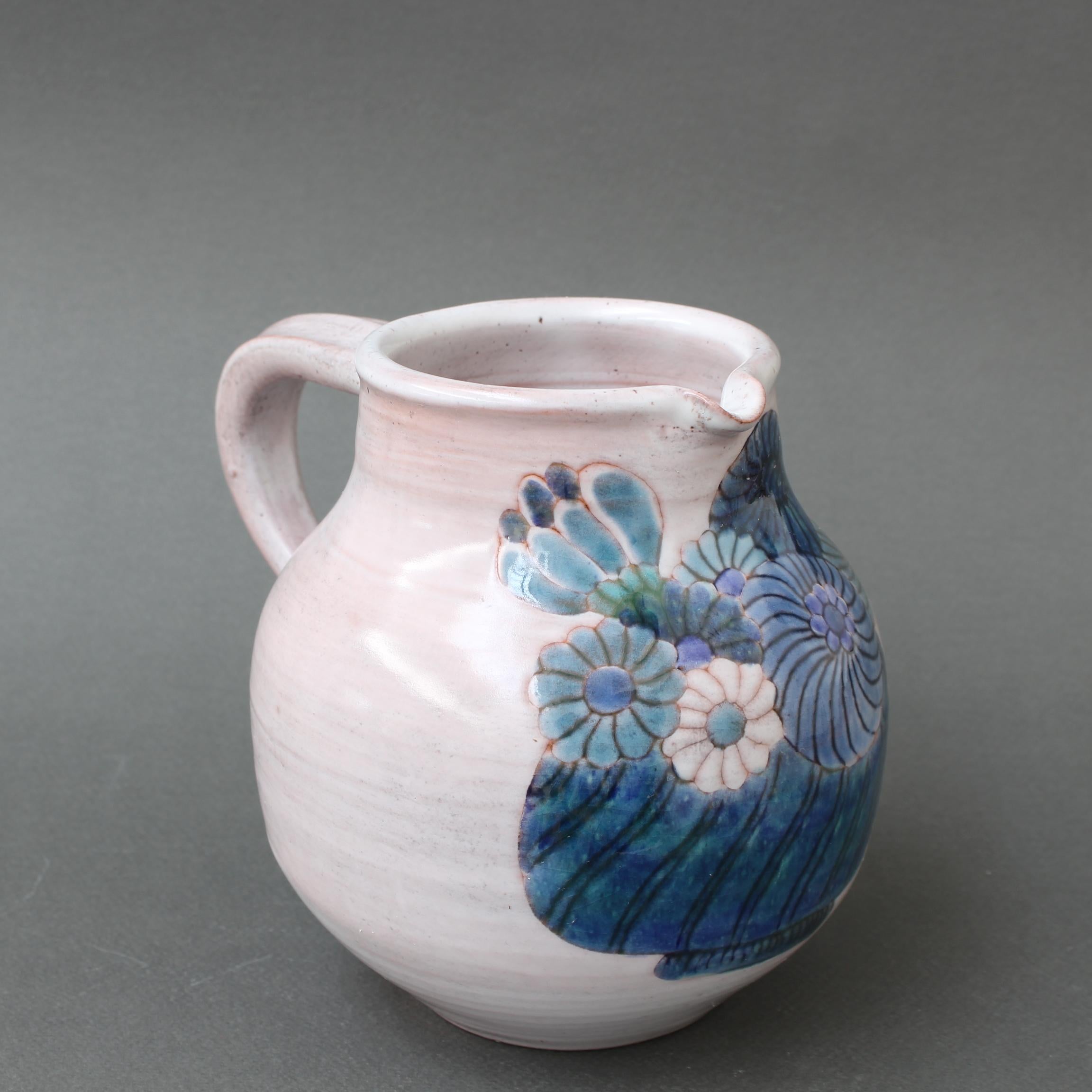 French Ceramic Pitcher with Flower Motif by the Cloutier Brothers (circa 1970s) In Good Condition For Sale In London, GB