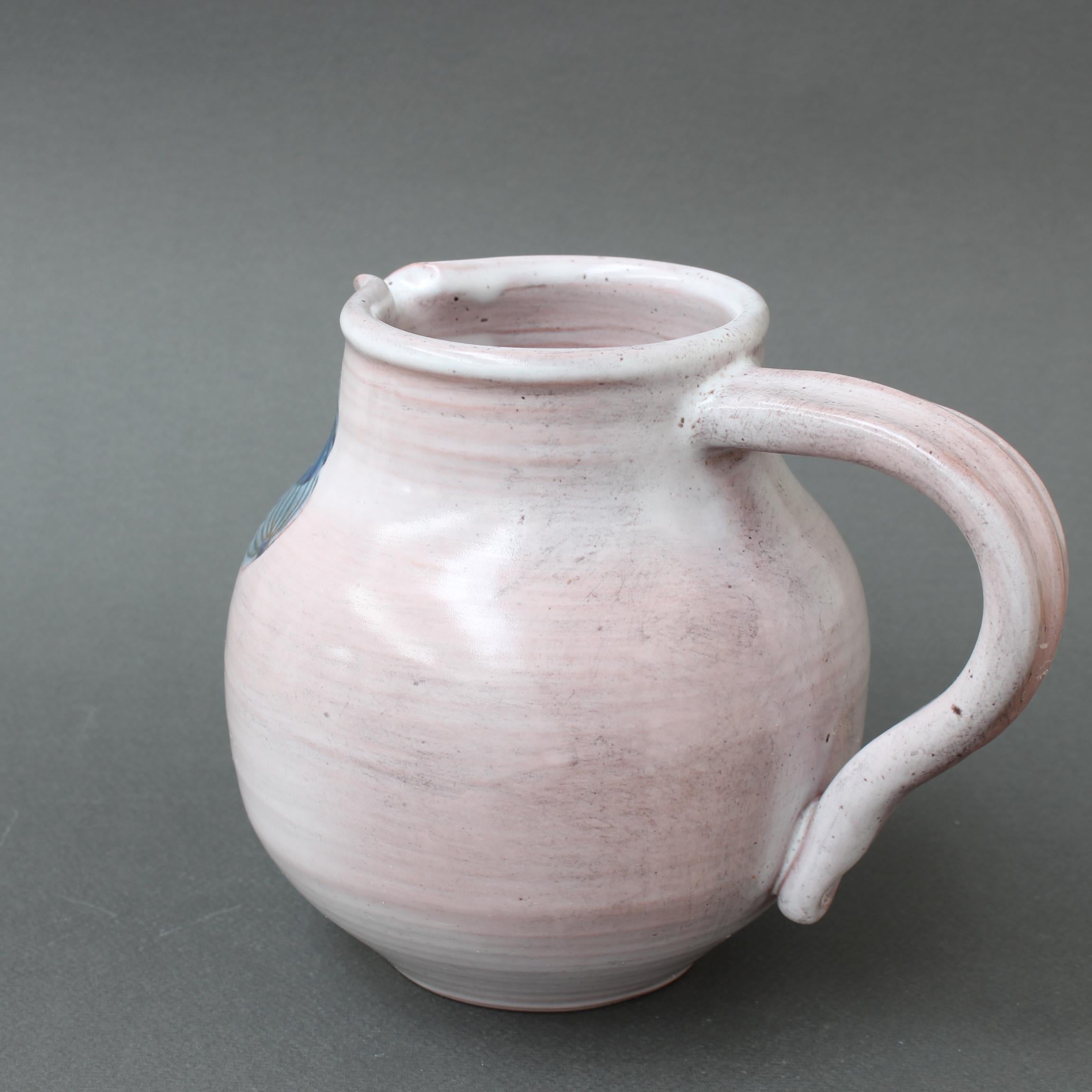 French Ceramic Pitcher with Flower Motif by the Cloutier Brothers (circa 1970s) For Sale 3