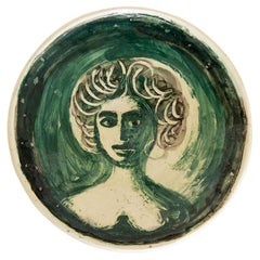 French Ceramic Plate with Woman Portrait, 1951