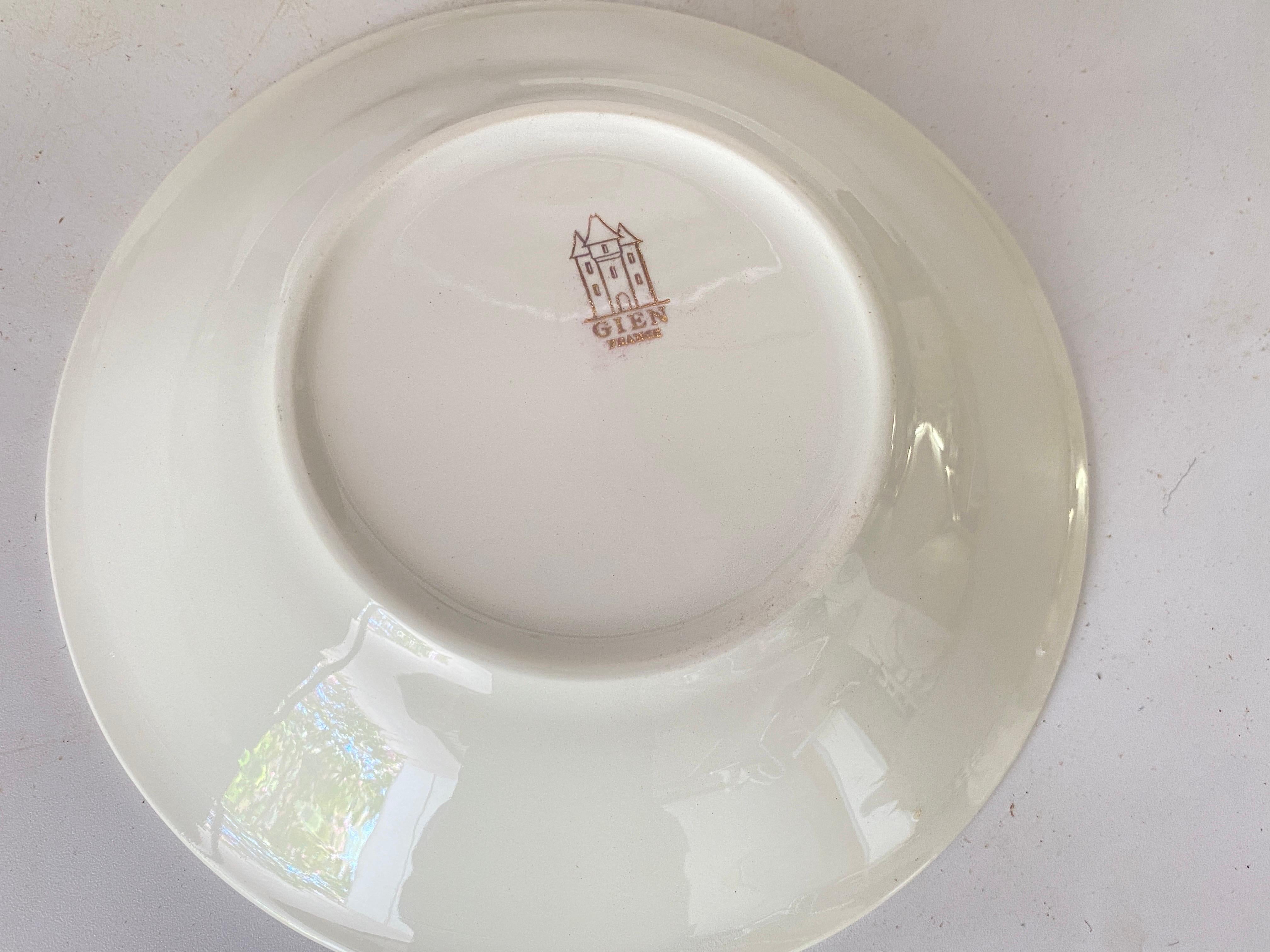 Platos de cerámica francesa modernista del siglo XX Decoración con motivos geométricos Juego de 4 Moderno de mediados de siglo en venta
