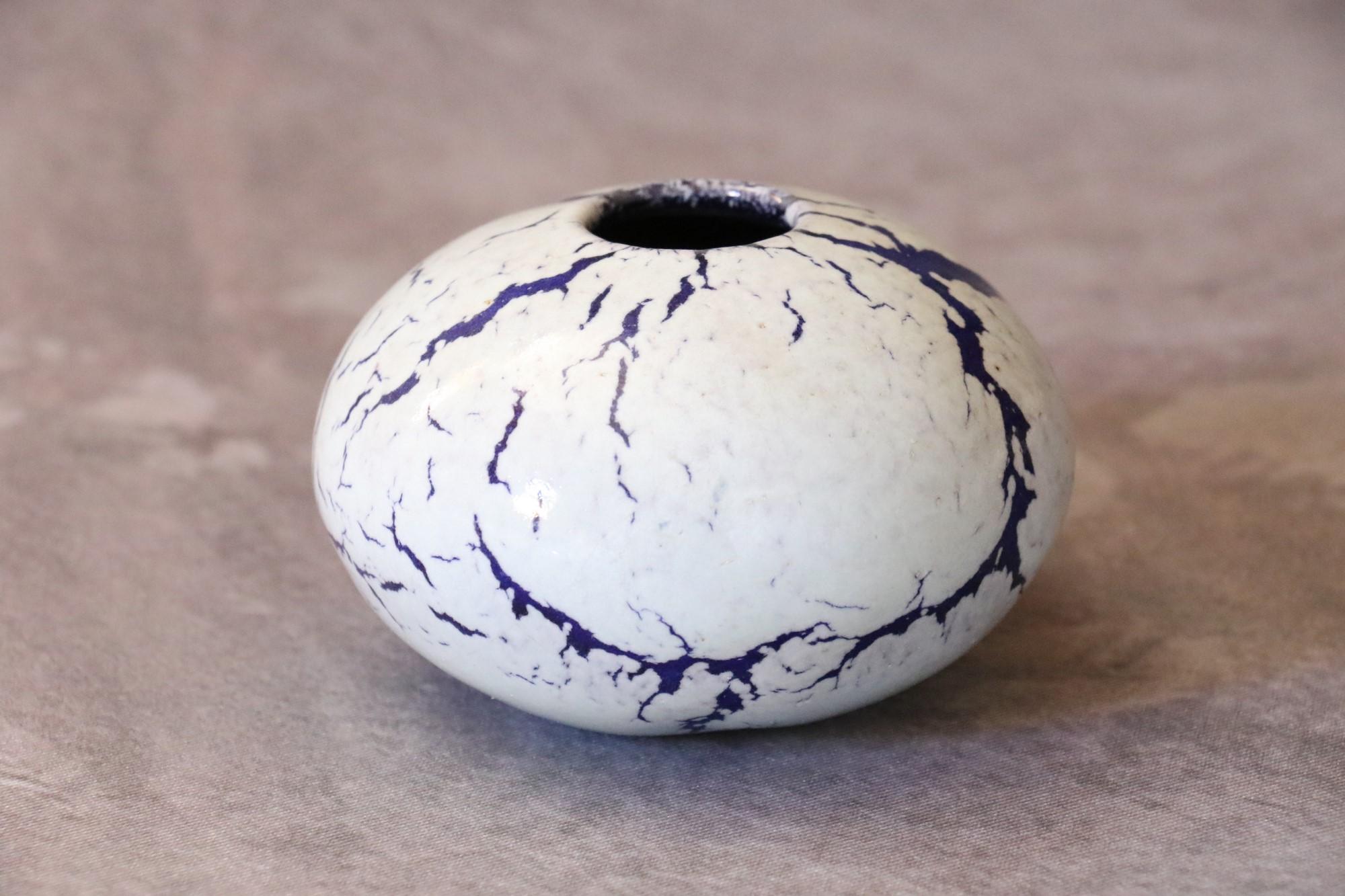 Contemporary French Ceramic Purple and White Ball Vase by Marc Uzan, circa 2000 For Sale