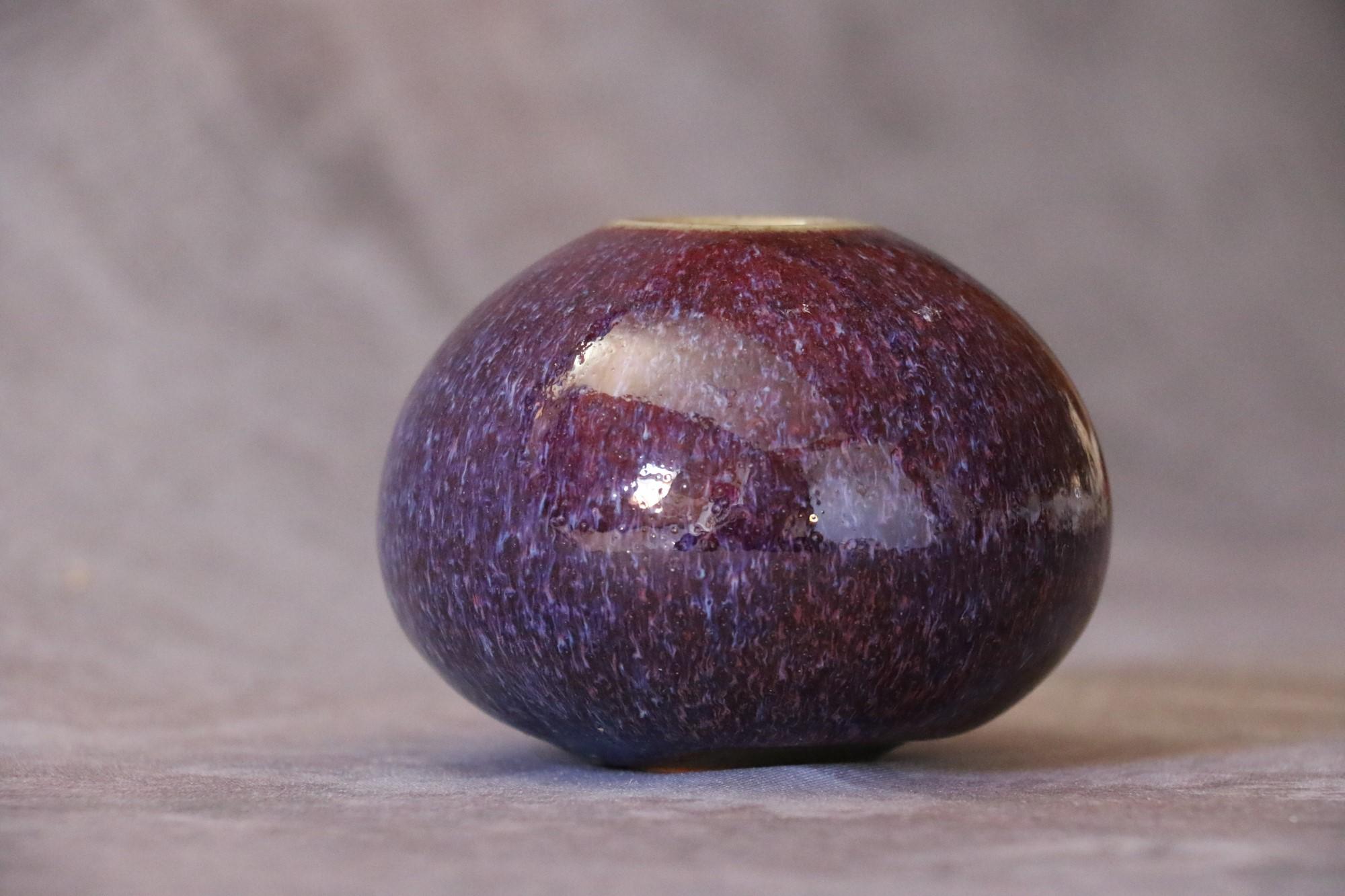 Enameled French Ceramic Purple Ball Vase by Marc Uzan, circa 2000 For Sale