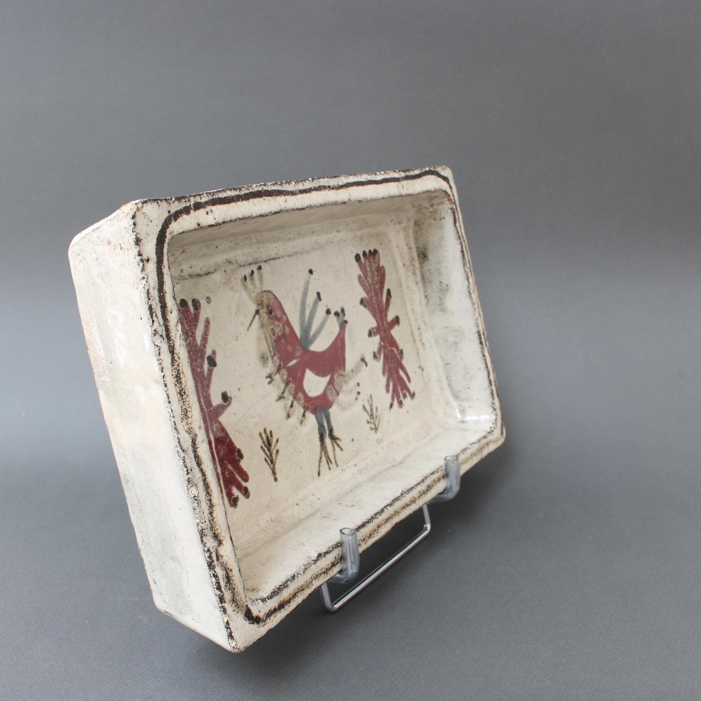 Hand-Painted French Ceramic Rectangular Dish by Gustave Reynaud for Le Mûrier 'circa 1960s'