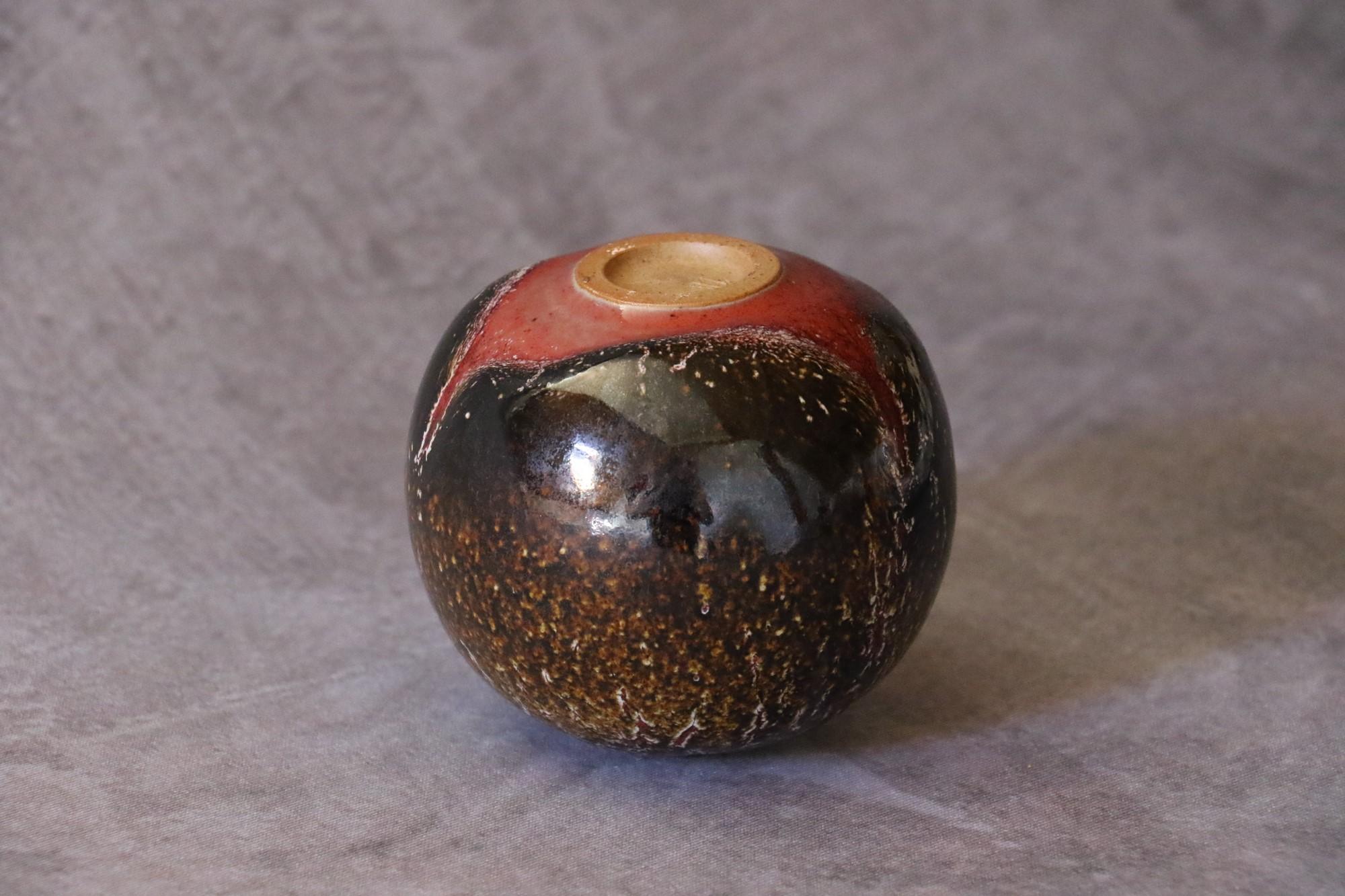French Ceramic Red and Brown Ball Vase by Marc Uzan, circa 2000 For Sale 6