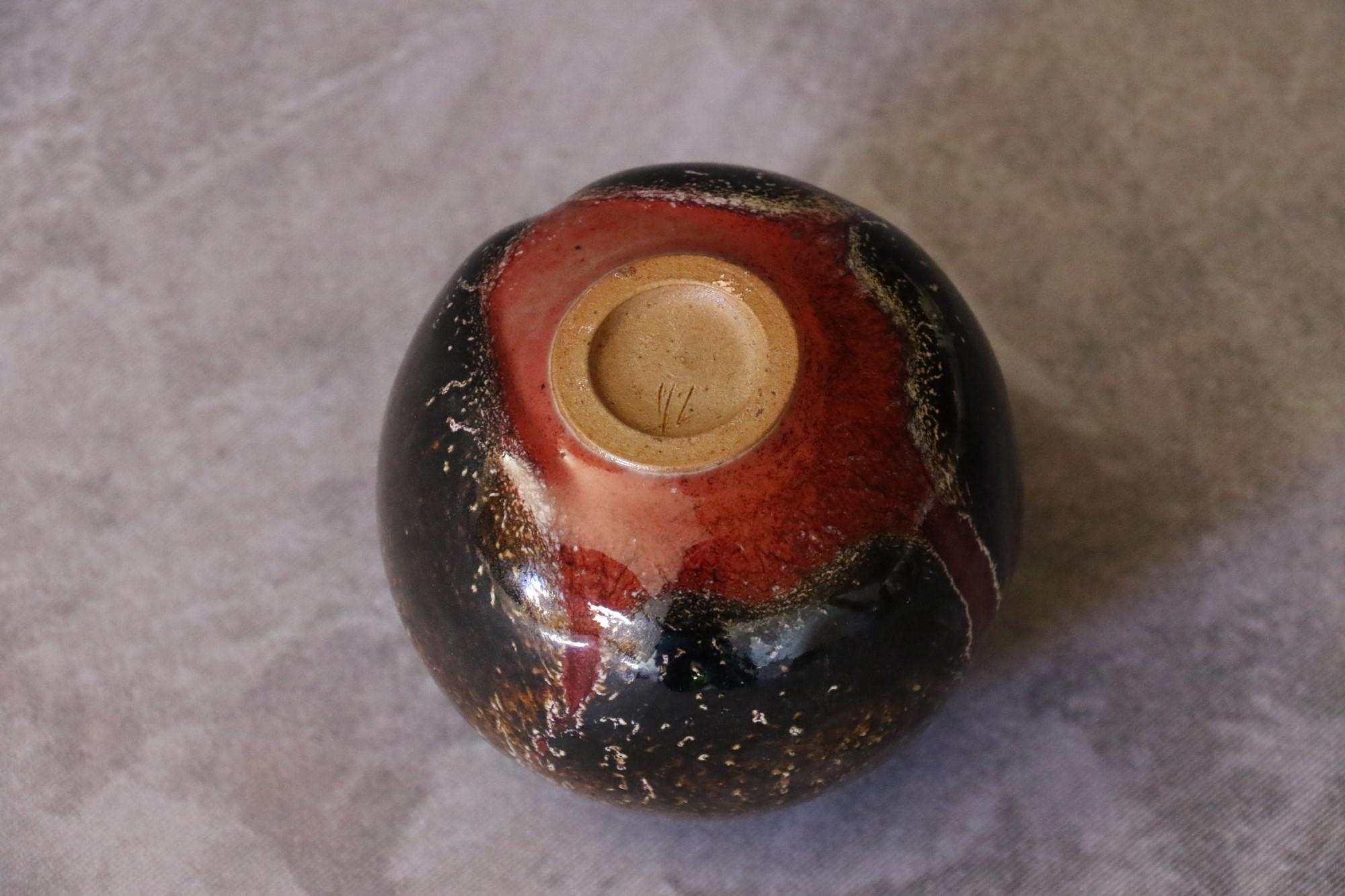French Ceramic Red and Brown Ball Vase by Marc Uzan, circa 2000 For Sale 7