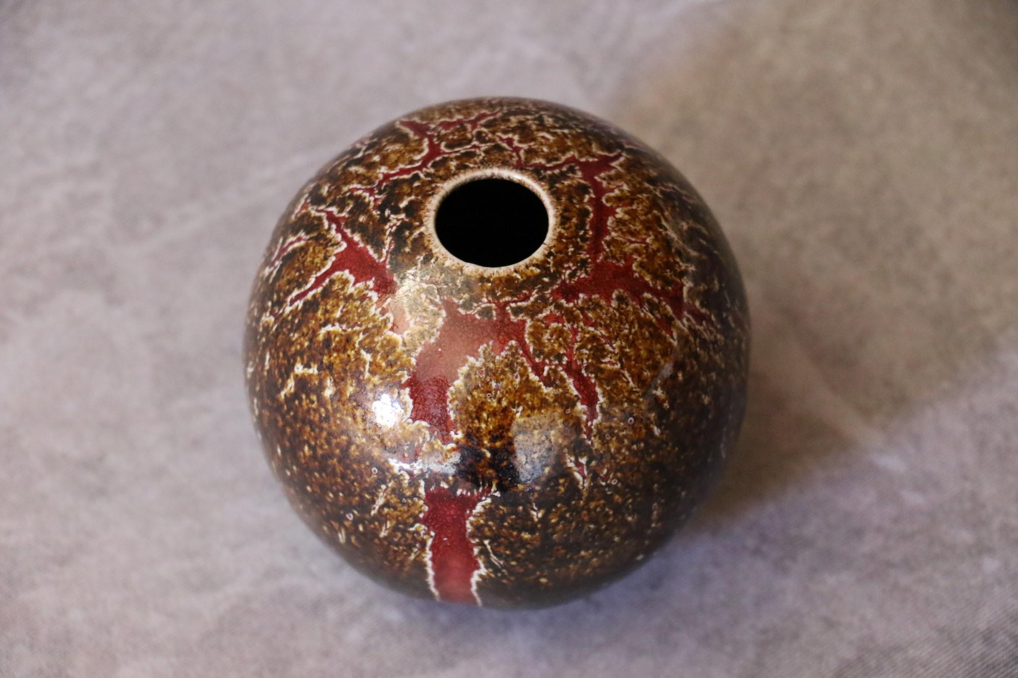 French Ceramic Red and Brown Ball Vase by Marc Uzan, circa 2000 For Sale 8