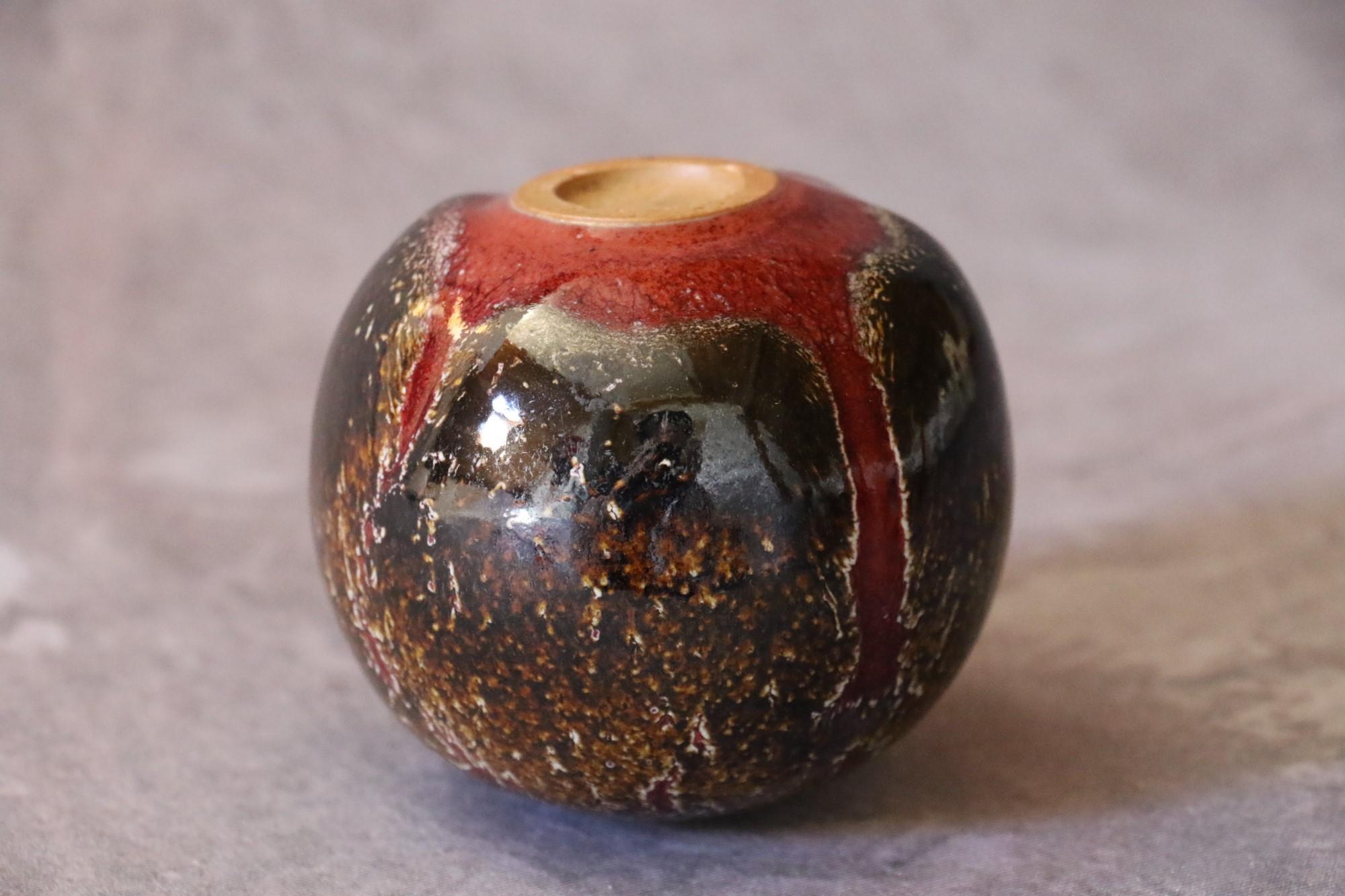 French Ceramic Red and Brown Ball Vase by Marc Uzan, circa 2000 For Sale 9