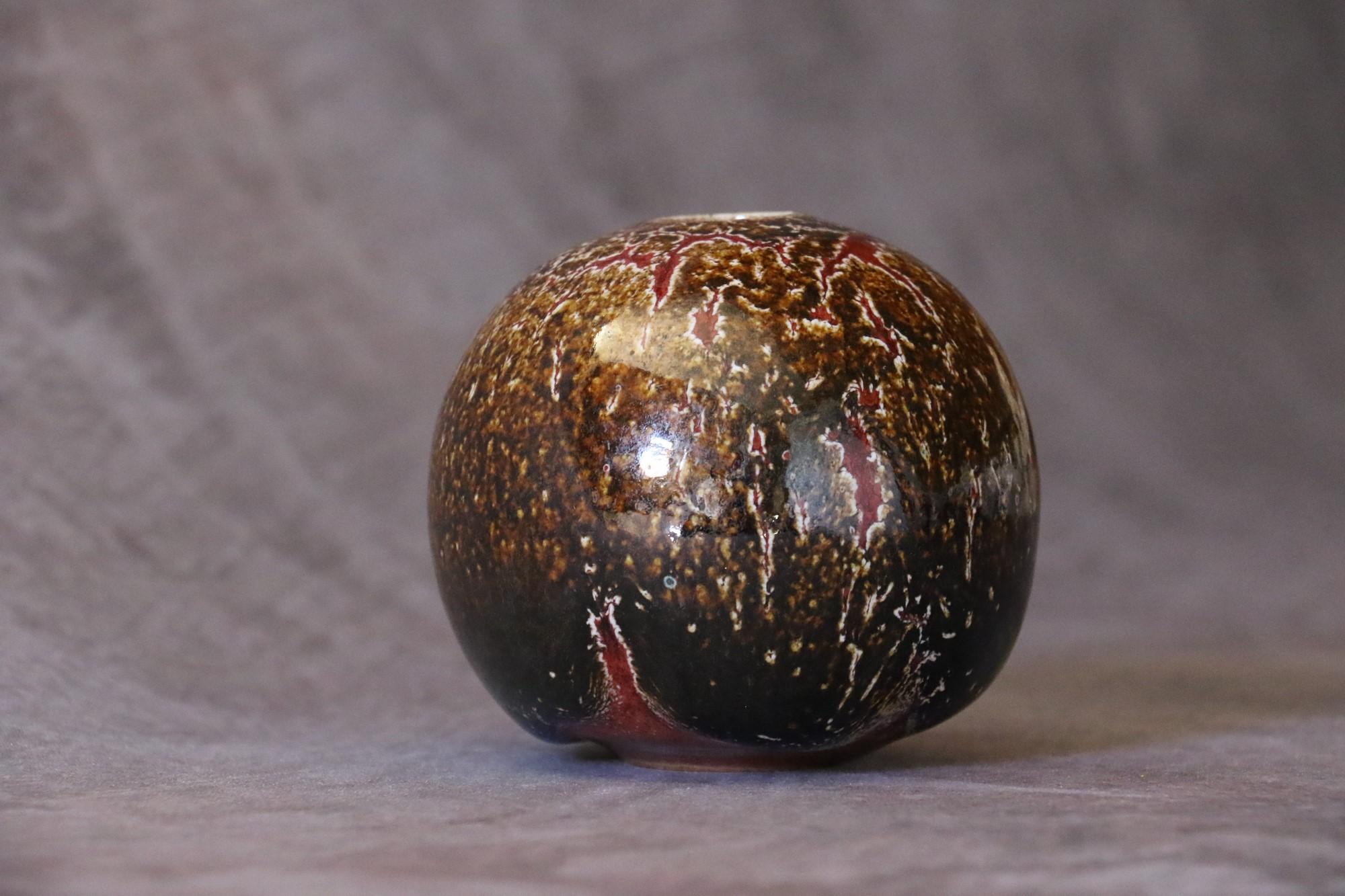 Contemporary French Ceramic Red and Brown Ball Vase by Marc Uzan, circa 2000 For Sale