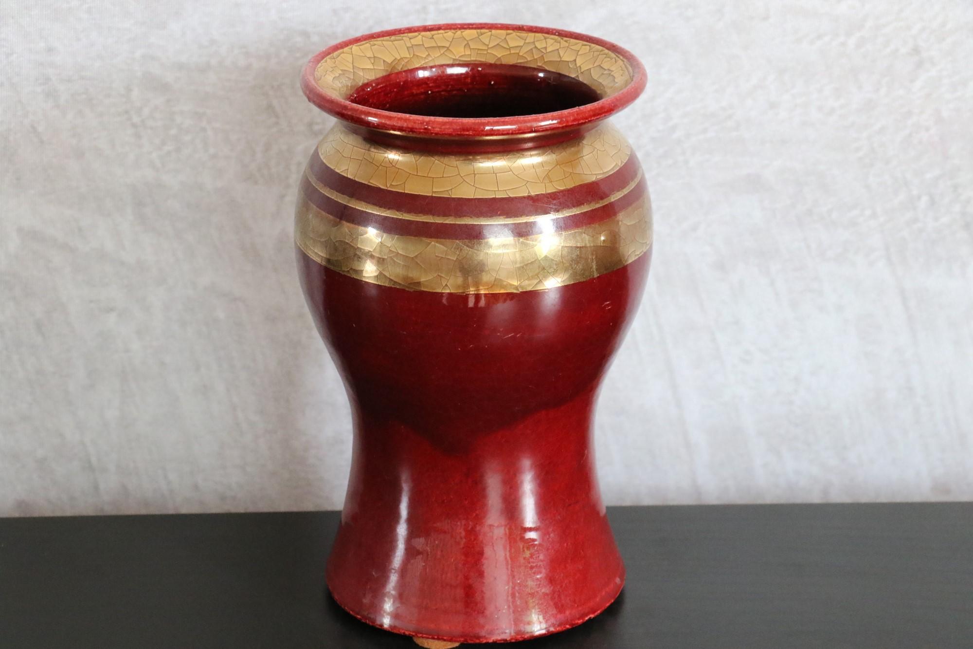 French Ceramic Red and Golden Vase by Georges Pelletier, Signed, 1970s For Sale 6