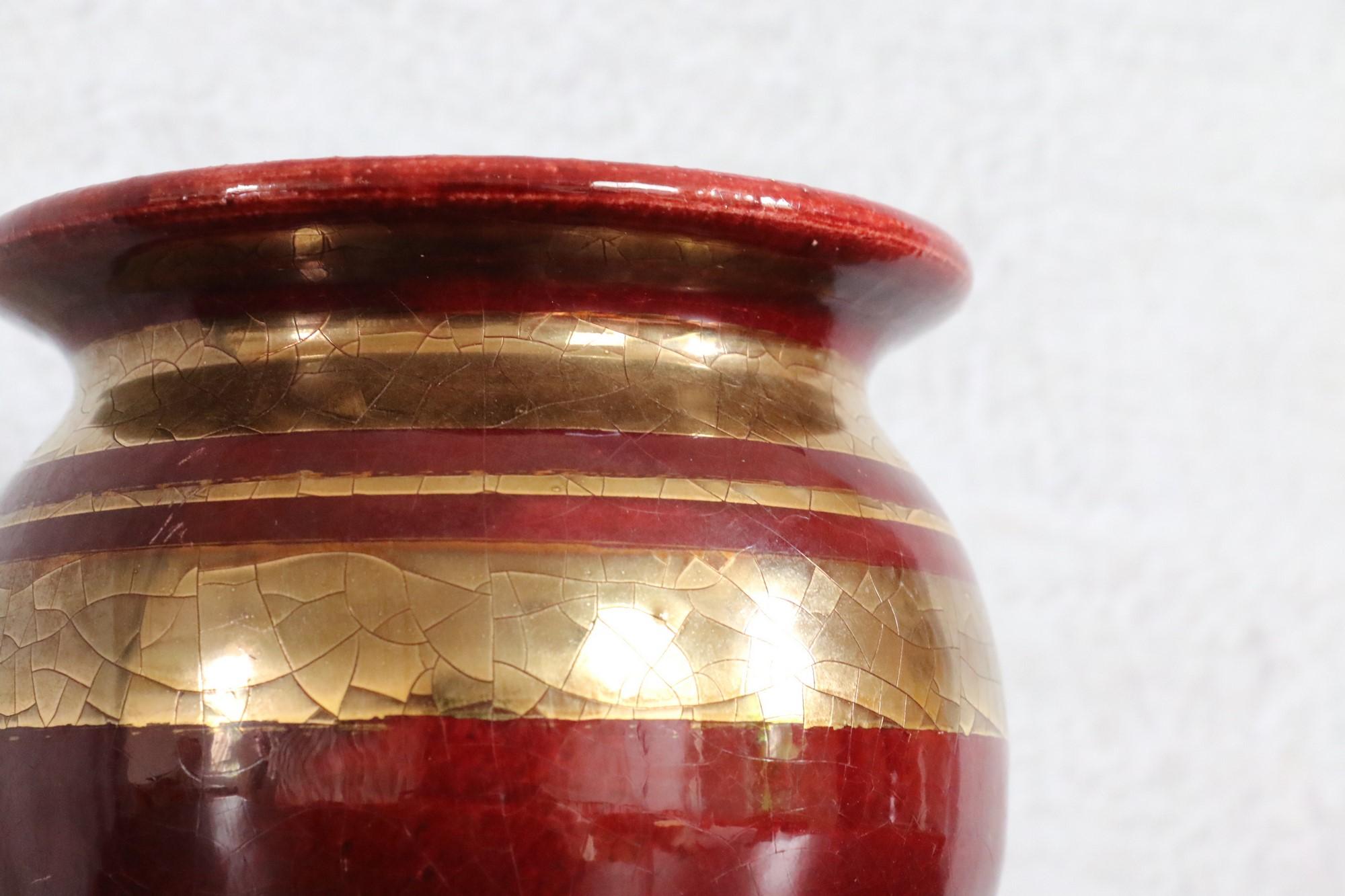 French Ceramic Red and Golden Vase by Georges Pelletier, Signed, 1970s For Sale 7