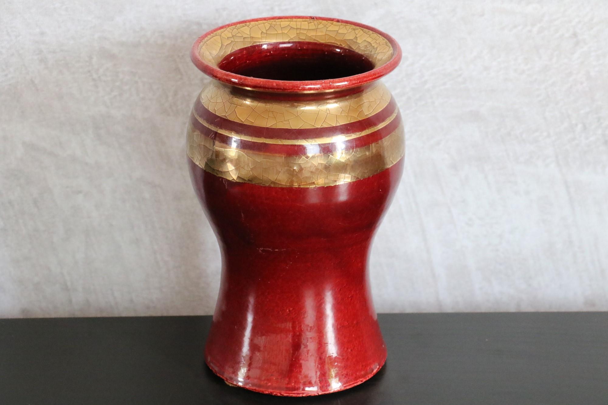 French Ceramic Red and Golden Vase by Georges Pelletier, Signed, 1970s For Sale 9