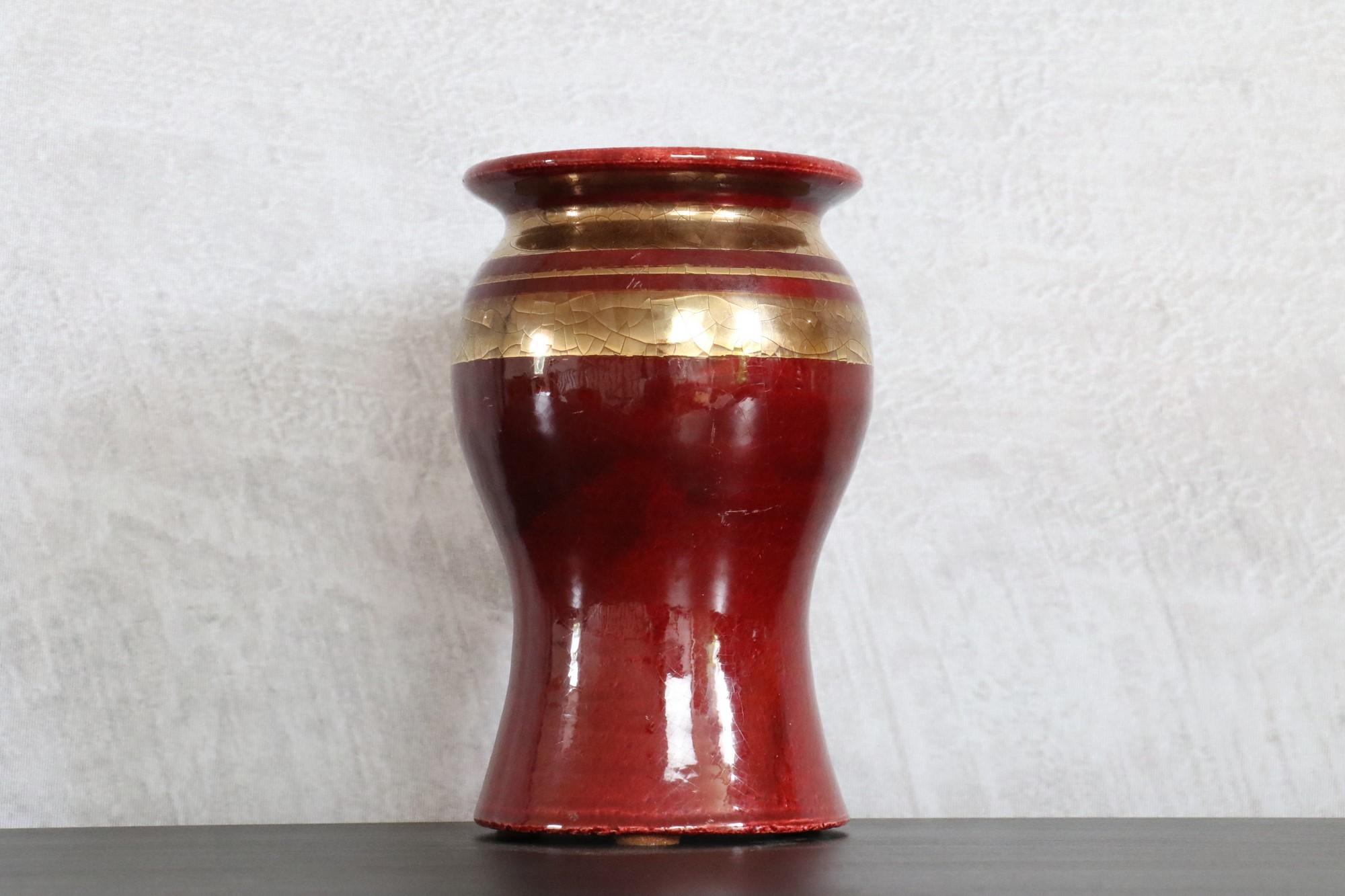 Late 20th Century French Ceramic Red and Golden Vase by Georges Pelletier, Signed, 1970s For Sale